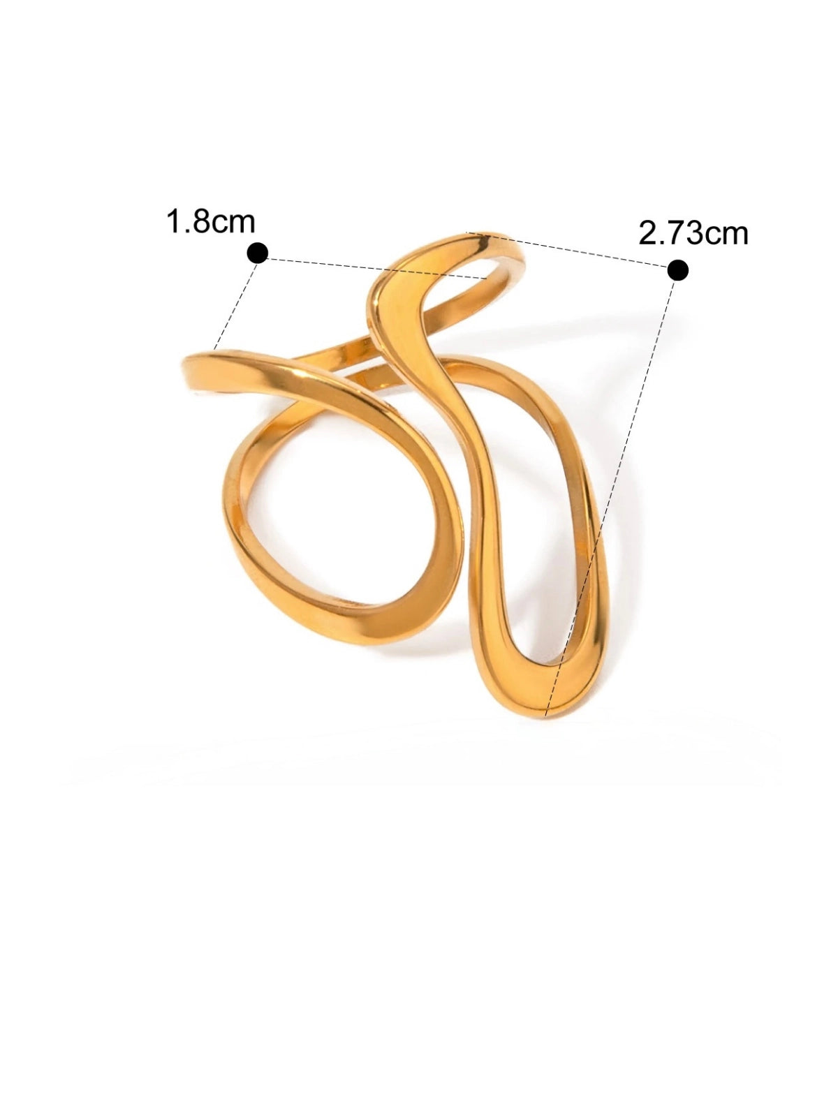 Aurelia Ring , Gold ring with measurements on a white background