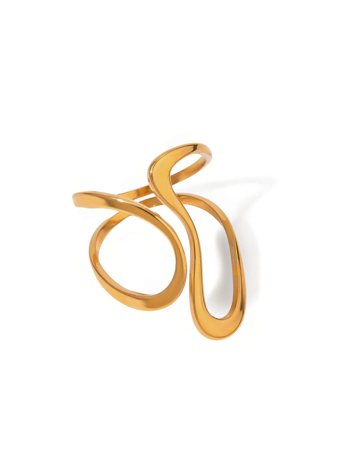 Aurelia Ring luxury 18K gold-plated stainless steel by Shine With Me, front view showing open adjustable design.