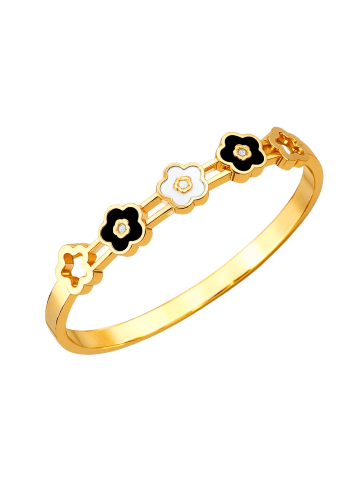Blooming Bangle luxury 18K gold-plated stainless steel bangle by Shine With Me, front view.