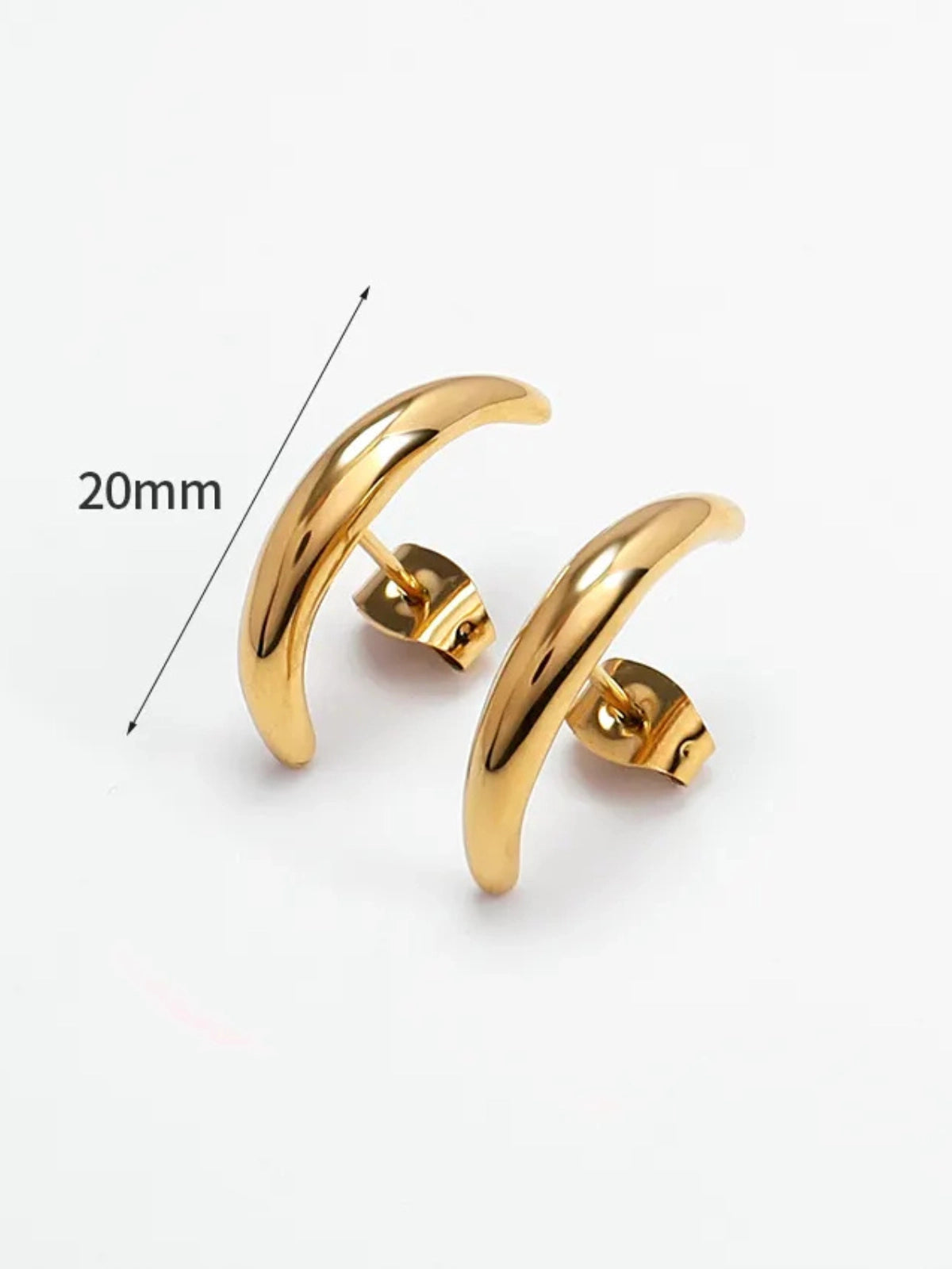 Celora Earring – Size-Gold hoop earrings with a measurement label on a white background