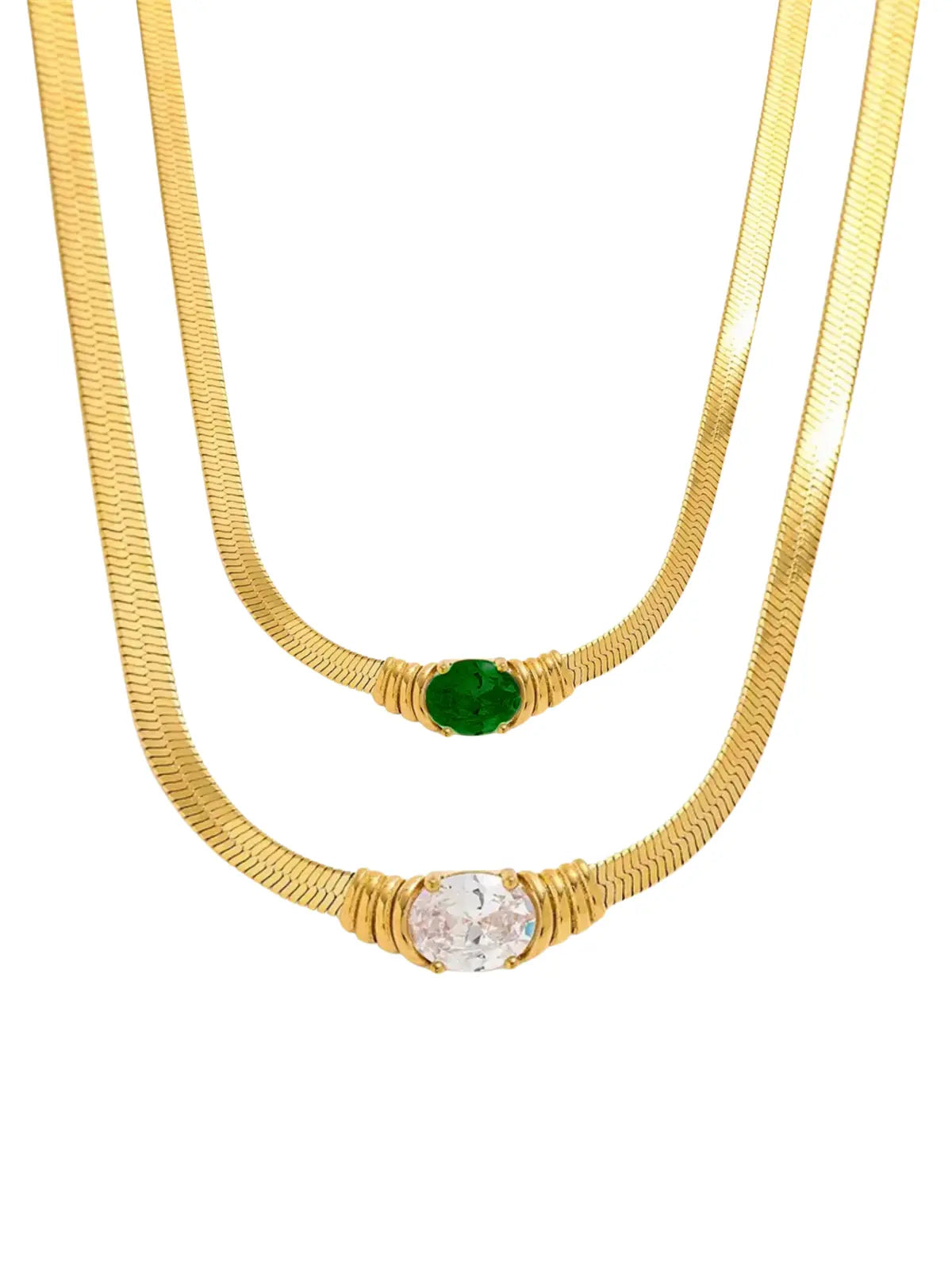 Chanel Necklace luxury 18K gold-plated stainless steel by Shine With Me, front view with sparkling cubic zirconia on chain.