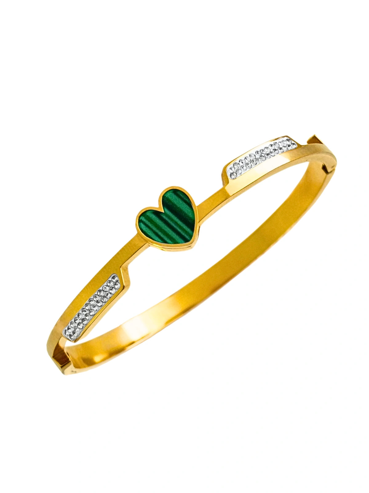 Elara Heart Bracelet gold-colored bangle bracelet with a heart-shaped charm and small cubic zirconia stones