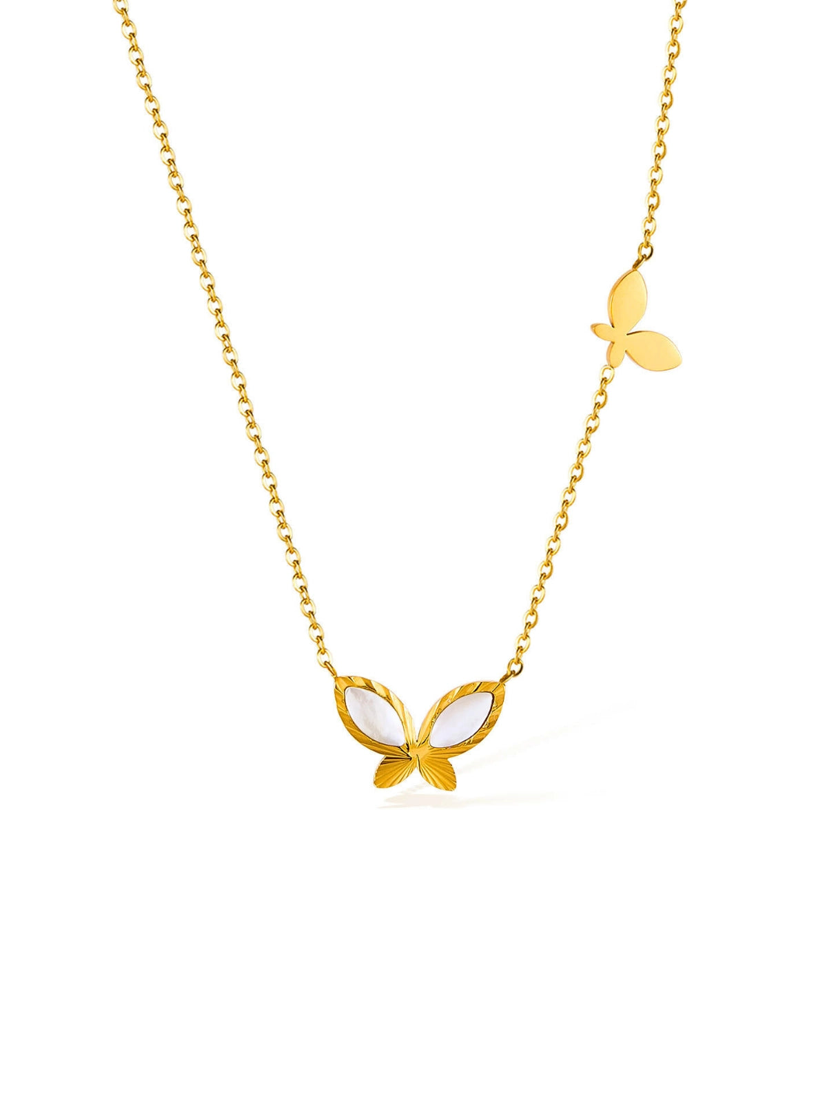 Fayra Wing Necklace luxury 18K gold-plated stainless steel by Shine With Me, front view showing wing pendant.