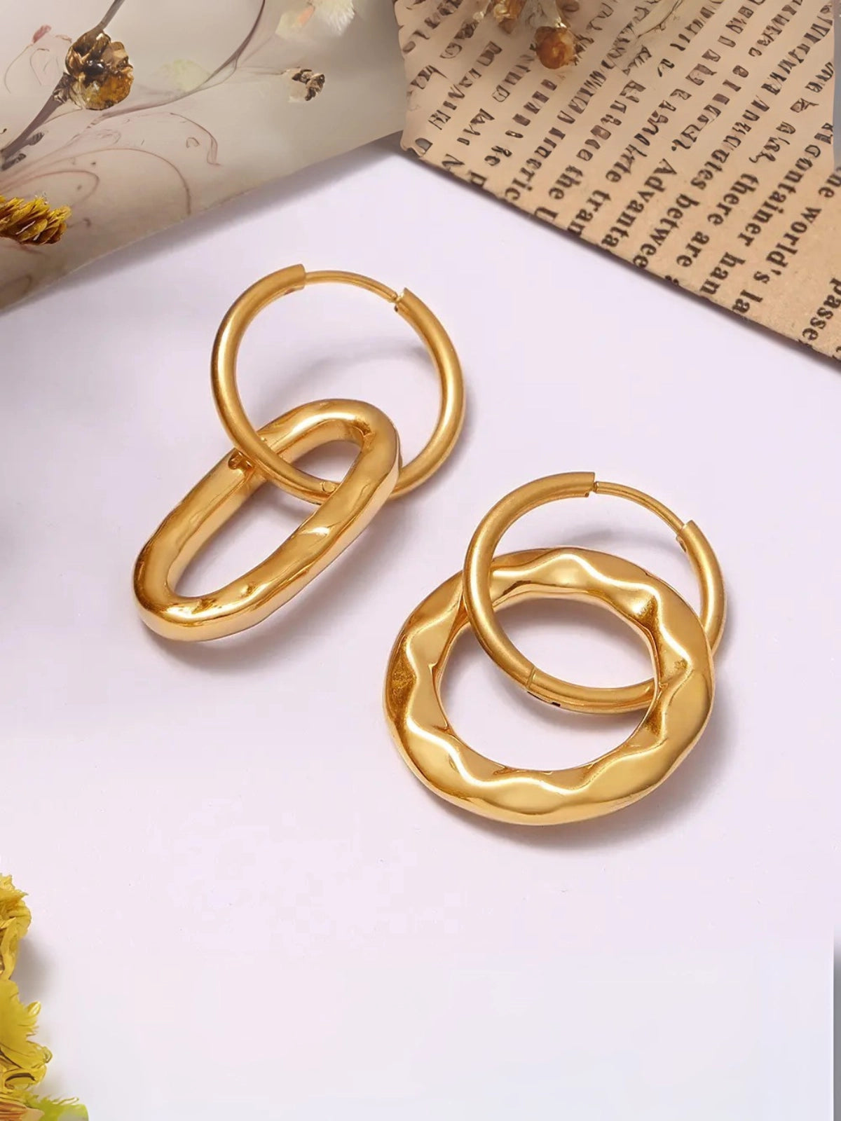 Forever Us Earrings by Shine With Me side/angle view — luxury 18K gold‑plated stainless steel, water‑resistant & tarnish‑free