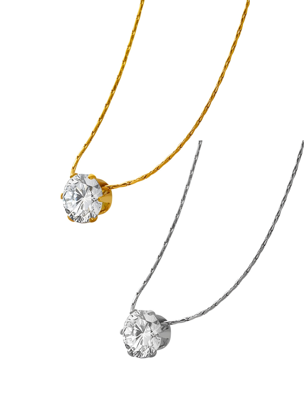 Glorien Necklace luxury 18K gold‑plated stainless steel by Shine With Me, front view showing small 5 mm pendant with cubic zirconia.