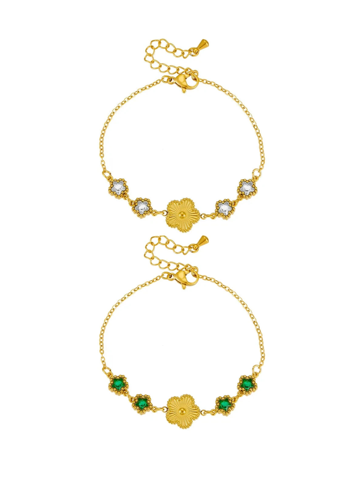 Golden Spring Bracelet luxury gold-plated bracelet by Shine With Me, polished front view with cubic zirconia accents.