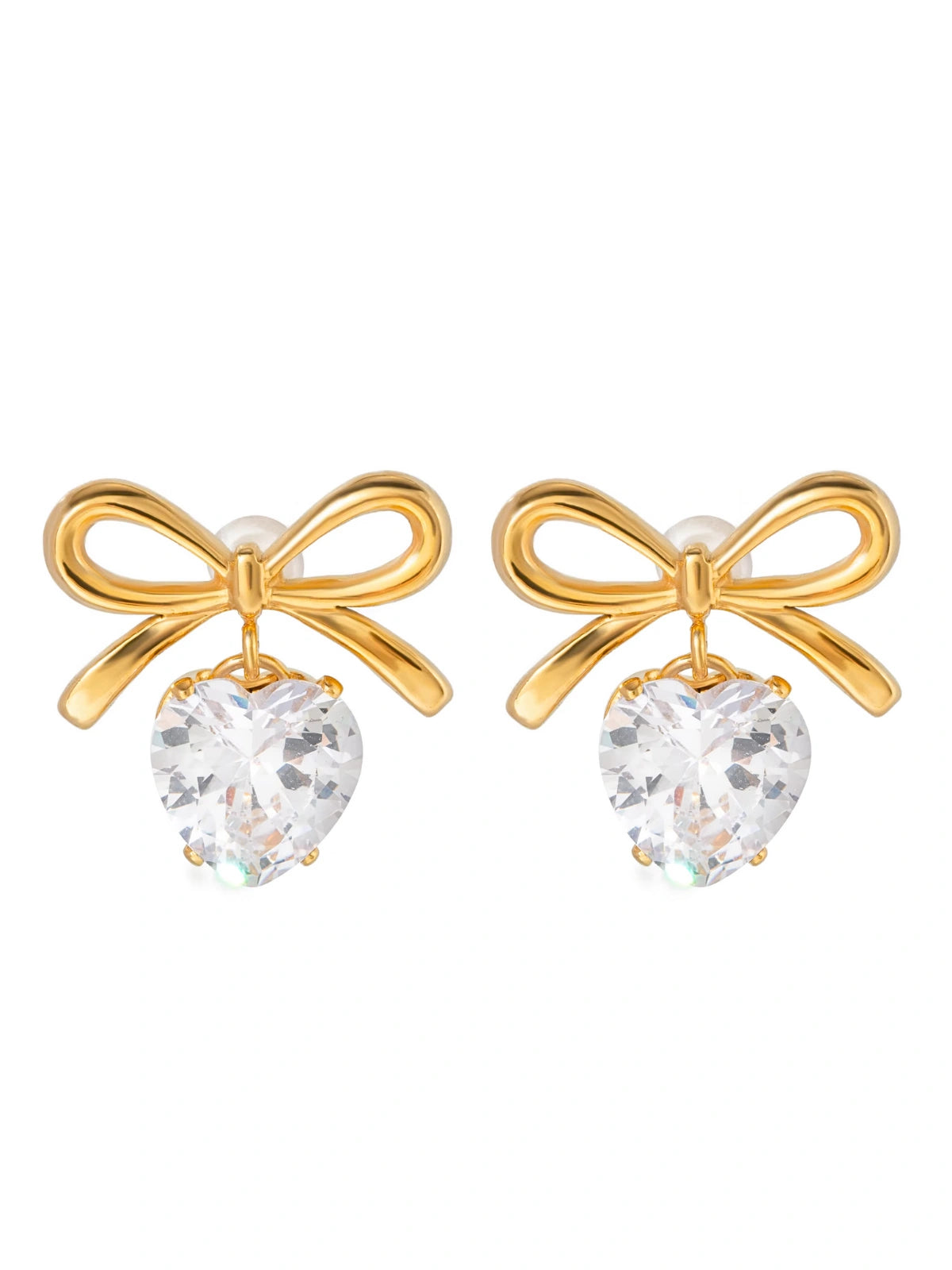 Heartbow Earring luxury 18K gold‑plated stainless steel by Shine With Me, front view showing bow & heart motif.