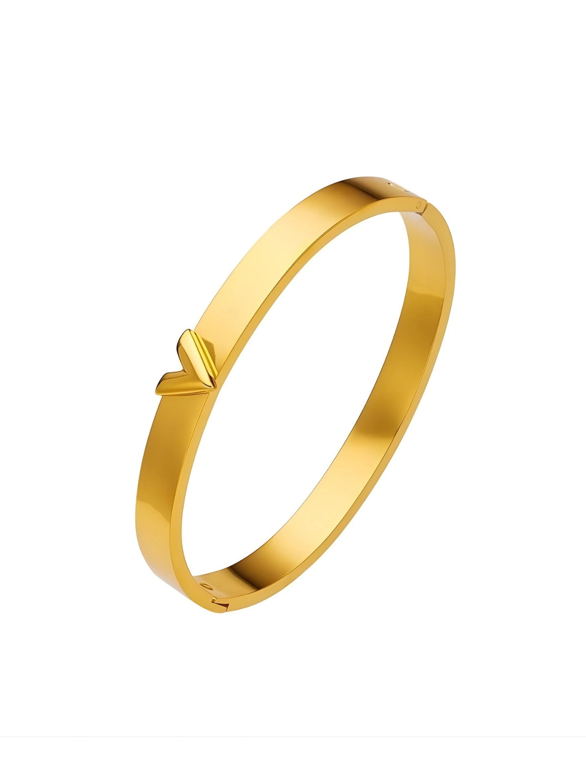 Heartline Bangle luxury gold-plated bracelet by Shine With Me, front view showing heart-line motif and polished stainless steel finish.