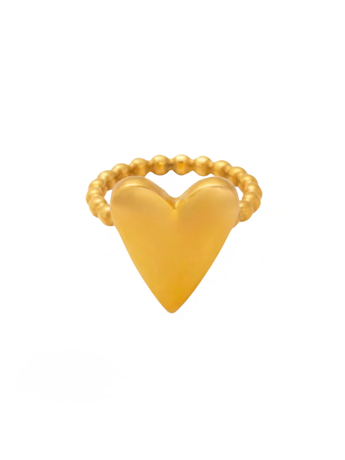 Love Vibe Ring luxury 18K gold-plated stainless steel by Shine With Me, front view with crystal heart accents.