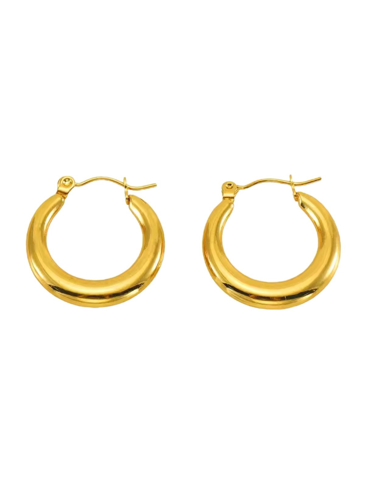 Luxe Earring – Front View-Gold hoop earrings on a white background