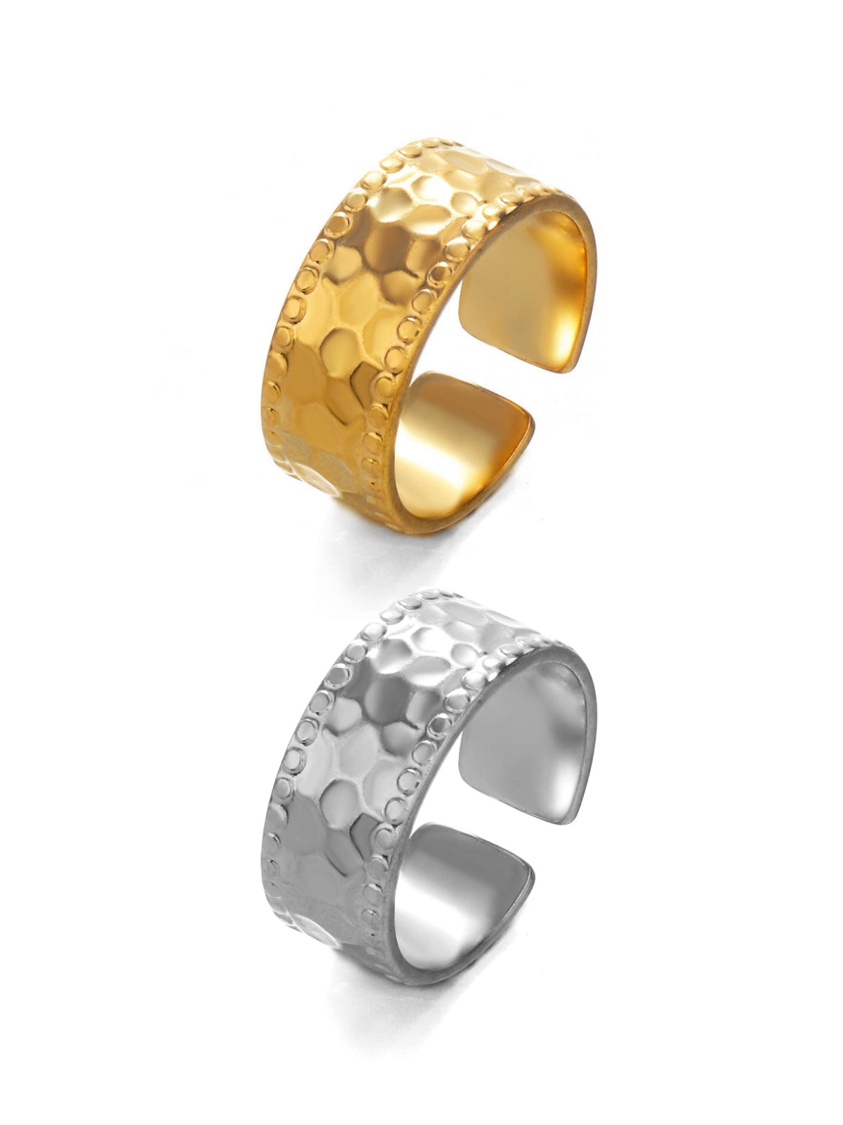 Majesty RING Gold and silver textured open rings on a white background