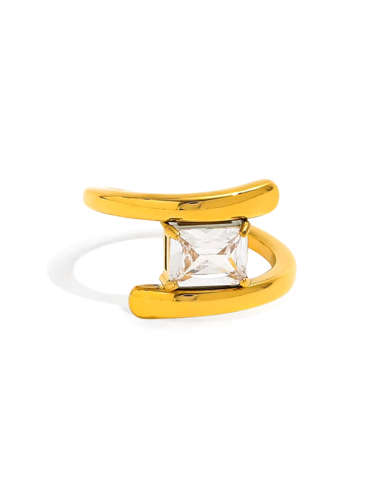 Moonbeam Ring luxury 18K gold‑plated stainless steel by Shine With Me, front view showing moon‑inspired design