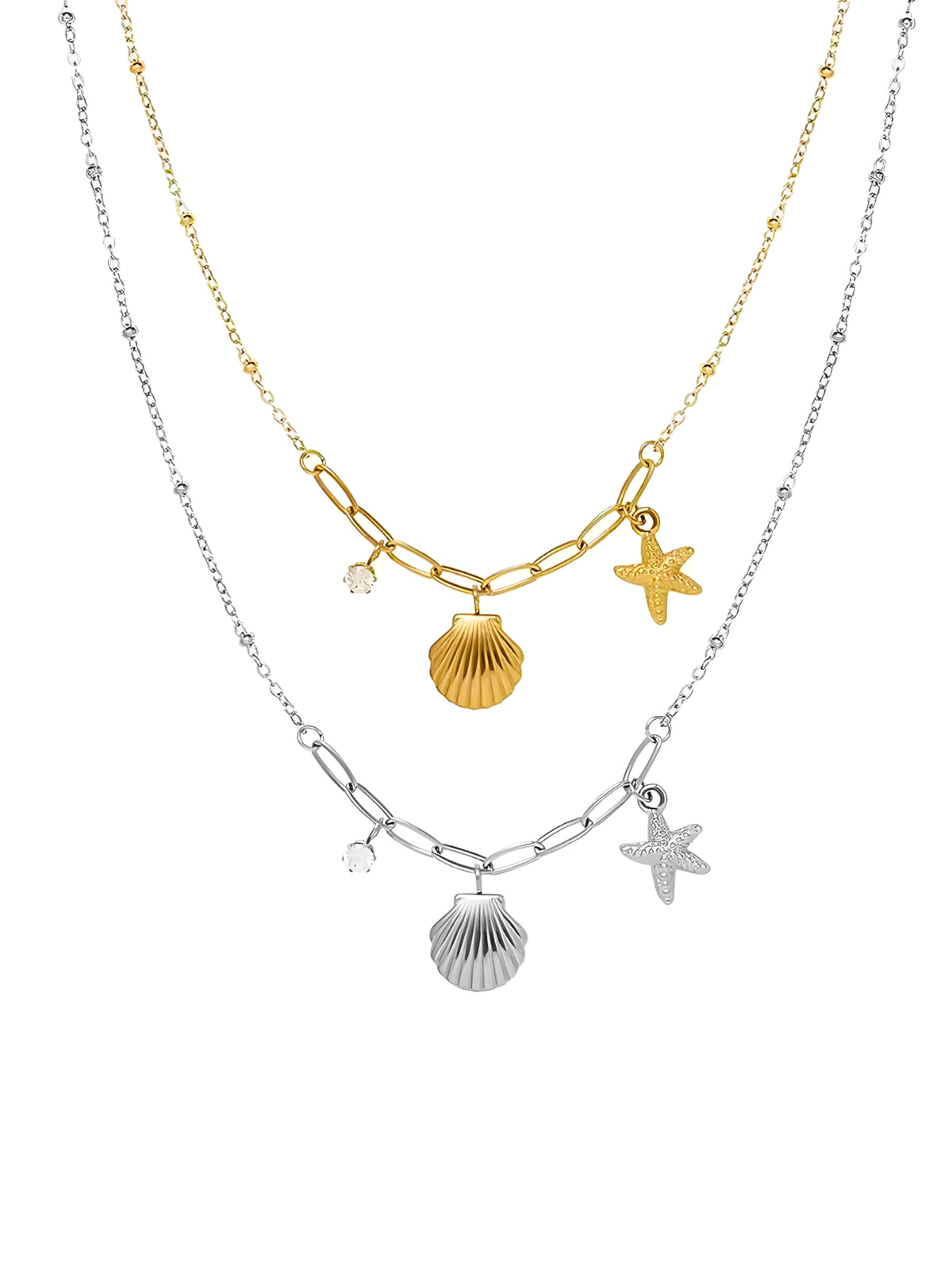 Nova Shell Necklace luxury 18K gold-plated stainless steel by Shine With Me, front view of shell pendant.