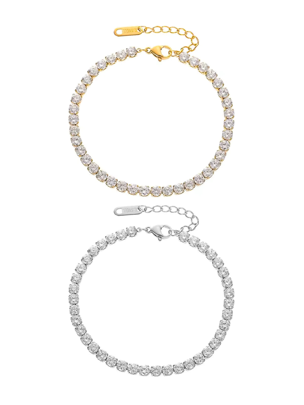 Sarena Bracelat luxury 18K gold-plated stainless steel bracelet by Shine With Me, front view with cubic zirconia accents.