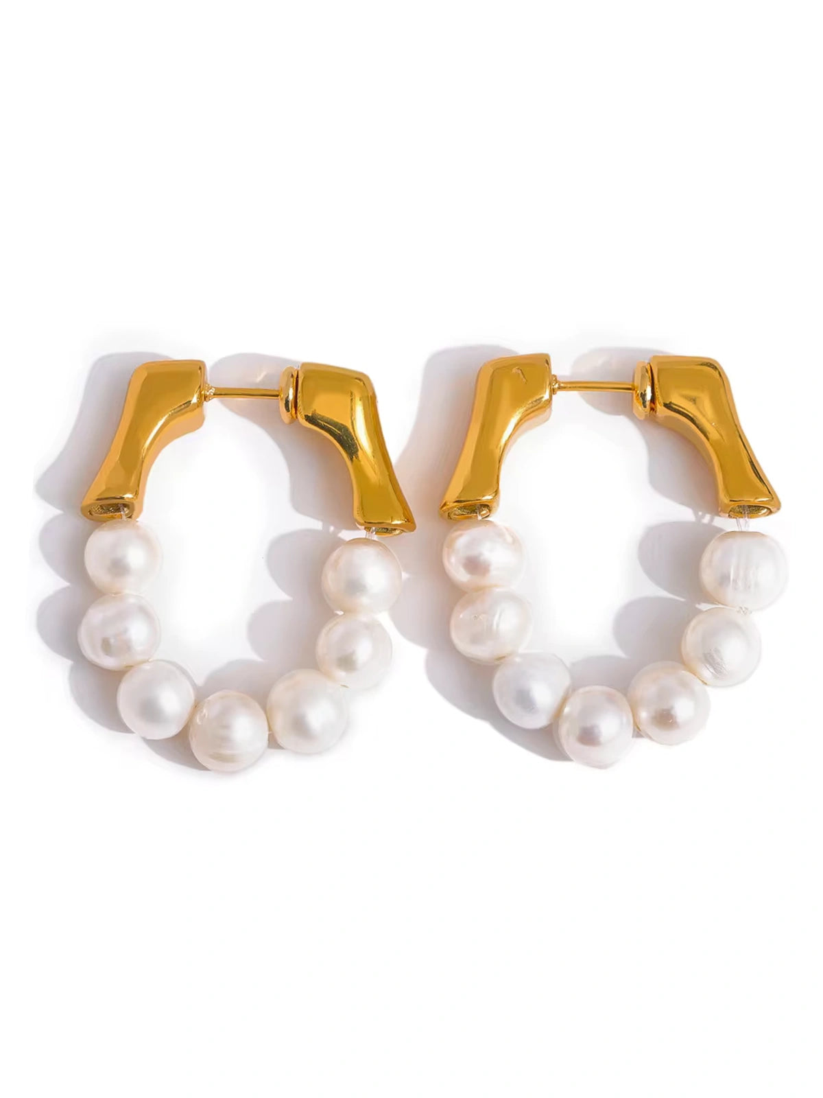 Seafoam Pearl Earrings luxury 18K gold‑plated stainless steel by Shine With Me, front view showing natural freshwater pearl