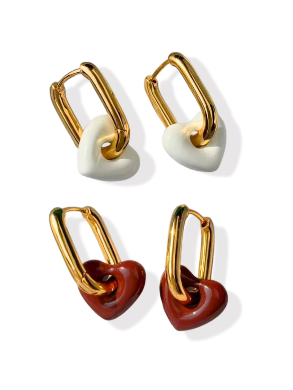 Sealed With Love Earring luxury 18K gold‑plated stainless steel stud by Shine With Me, front view in White variant