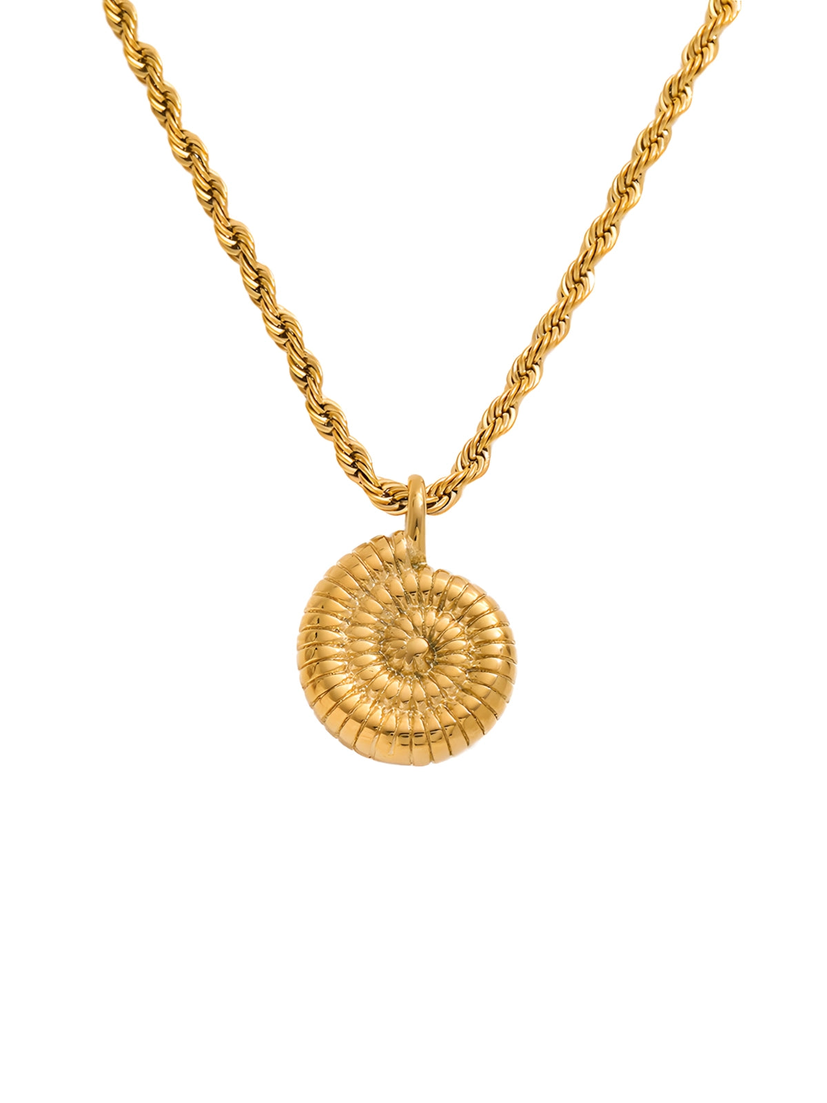 Snail Necklace luxury 18K gold-plated stainless steel by Shine With Me, front view showing 15 mm snail pendant.