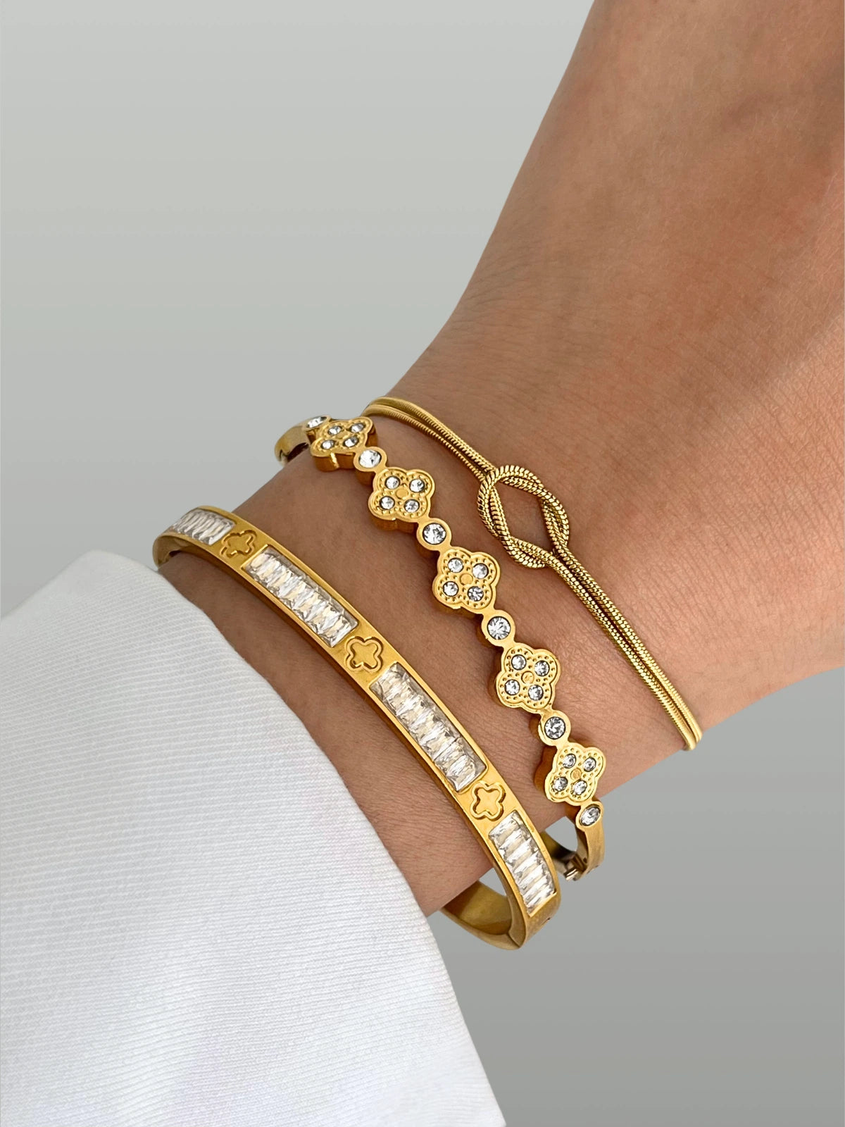 Close-up of Solara Bracelet by Shine With Me showing 18K gold-plated finish, cubic zirconia accents and fine craftsmanship.