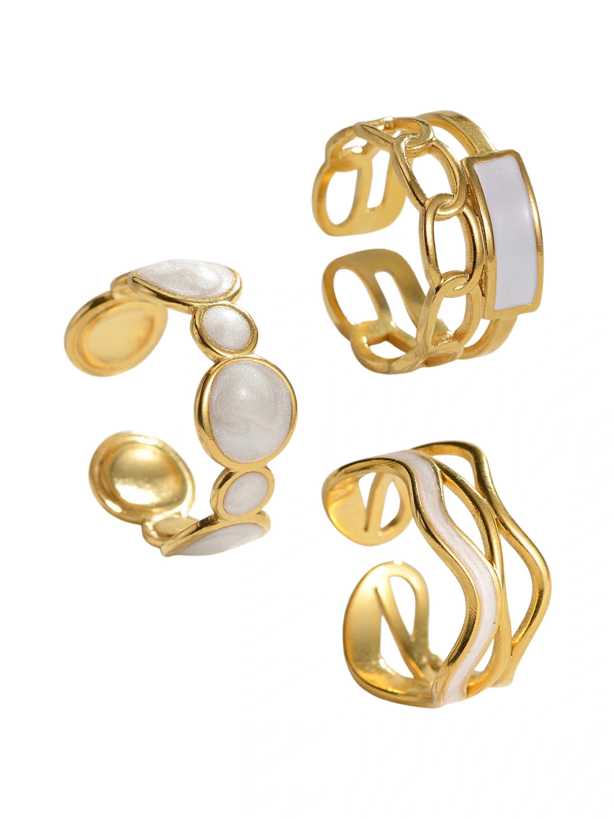 Sozi RINGS Set of gold and white rings on a white background