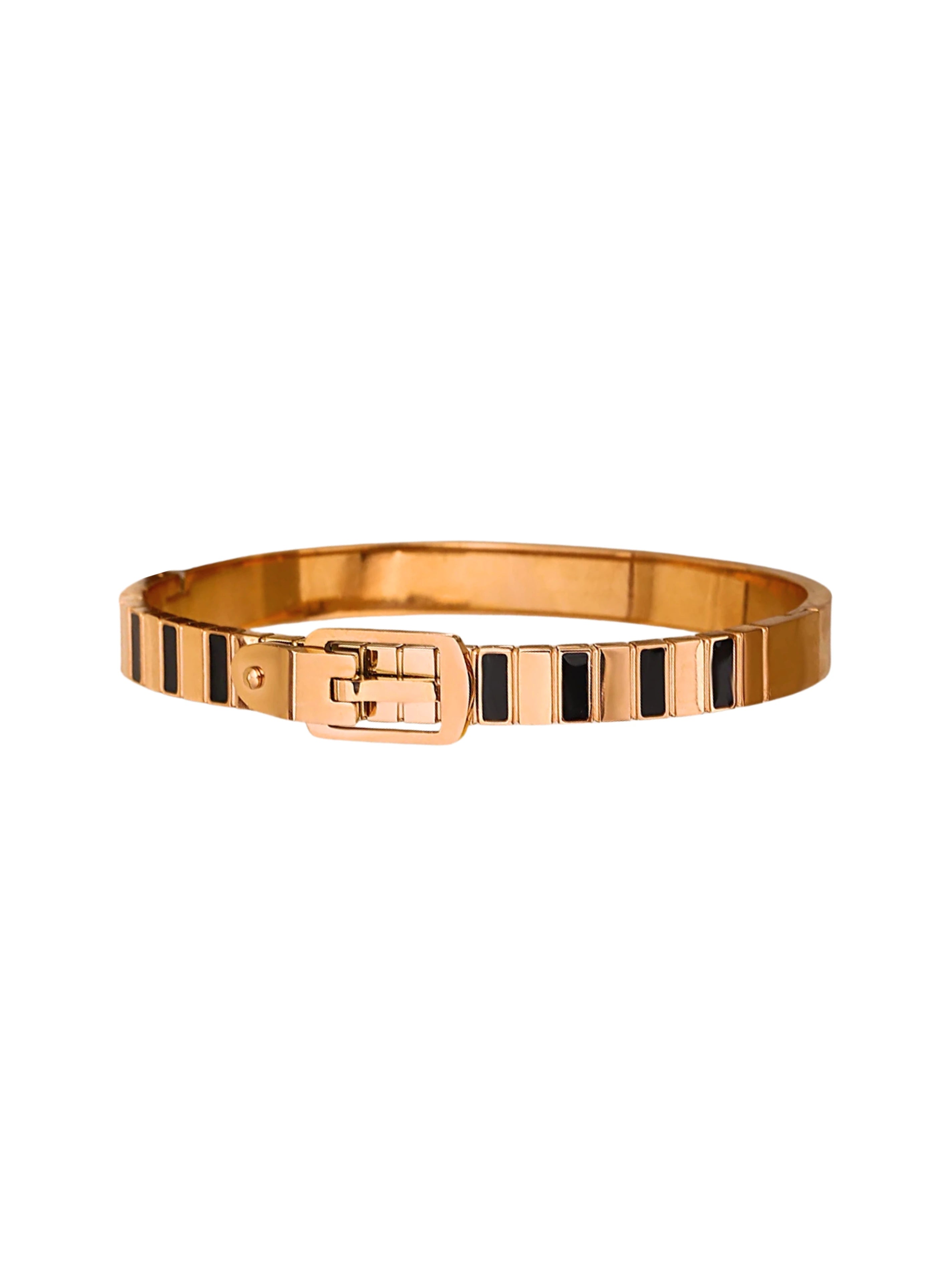 Timeless Ties Bracelet luxury 18K gold-plated stainless steel bracelet by Shine With Me, front view with cubic zirconia detailing.