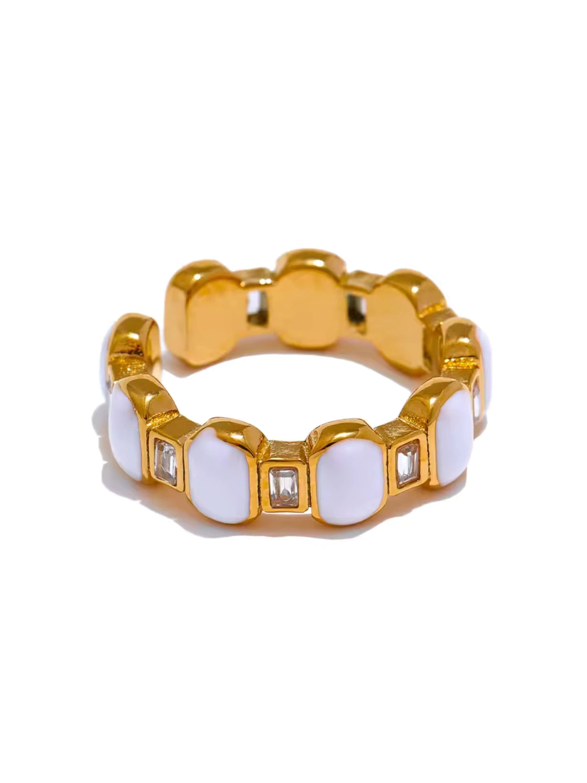 Zadia Ring | Shine With Me Gold ring with white circular stones on a white background