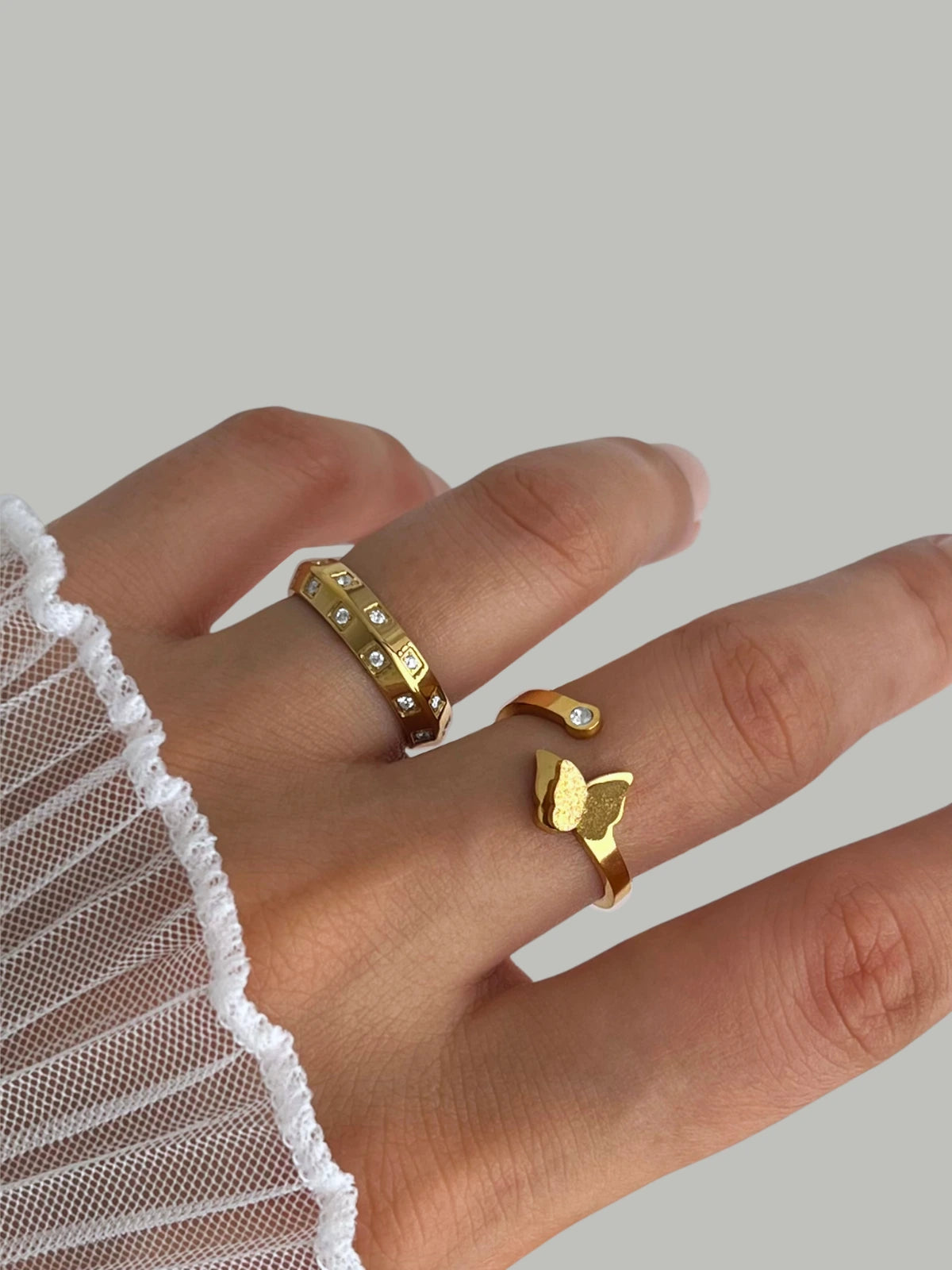 Butterfly Bloom Ring – Side angle showing dainty butterfly shape – Shine With Me