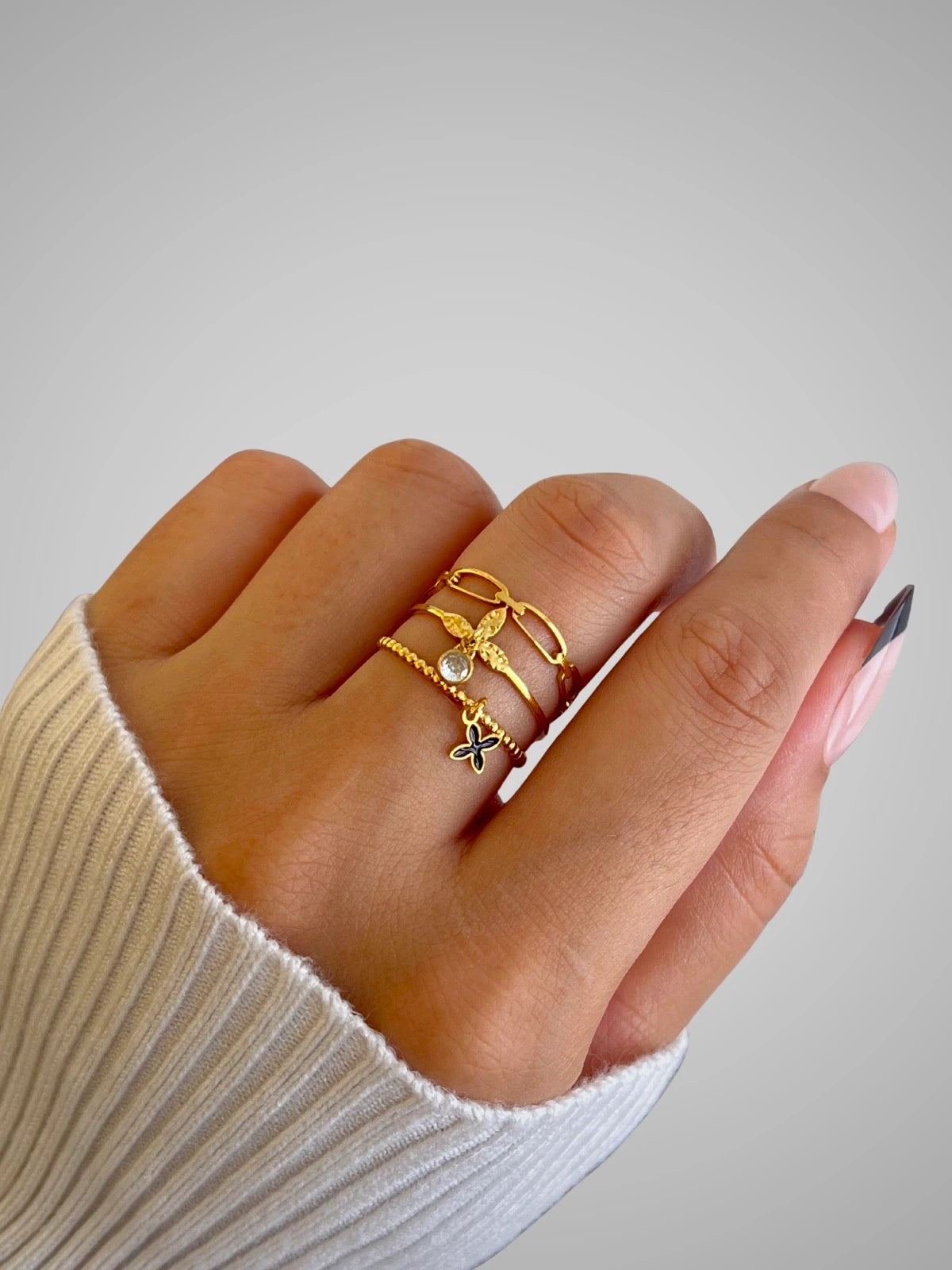 Selora Clover Ring – Worn on hand lifestyle image – Shine With Me