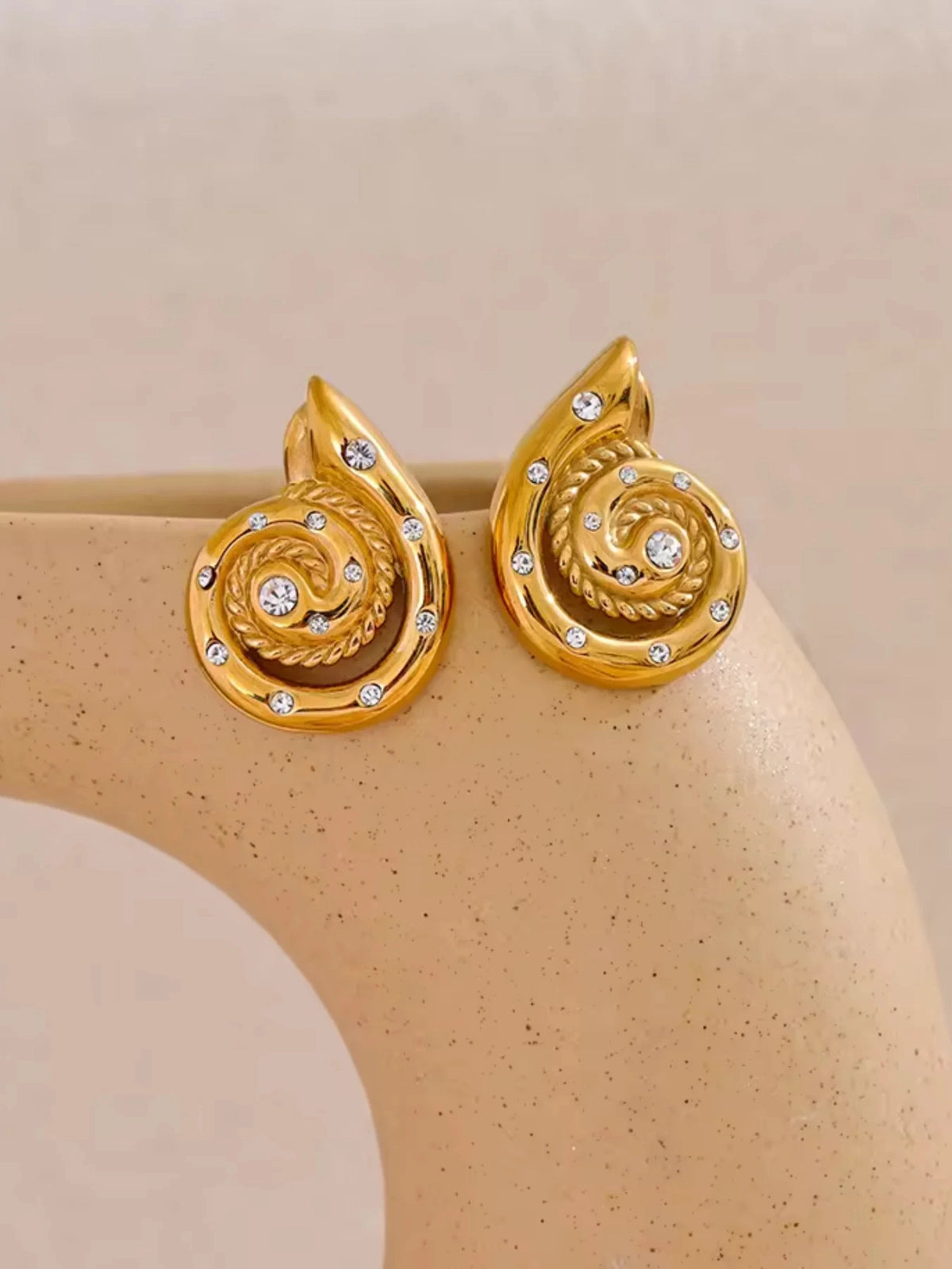 Close‑up of Adele Earring by Shine With Me showing the gold‑plated finish and fine craftsmanship on stainless steel.