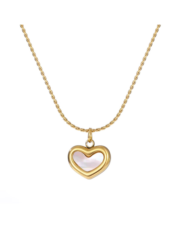 Bella Heart Necklace by Shine With Me, luxury 18K gold-plated stainless steel heart pendant with cubic zirconia, front view.