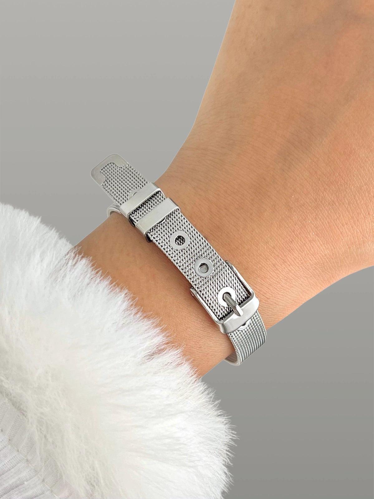 Close-up of Belt Bracelet by Shine With Me, showing 18K gold plating, belt-inspired finish and fine craftsmanship.