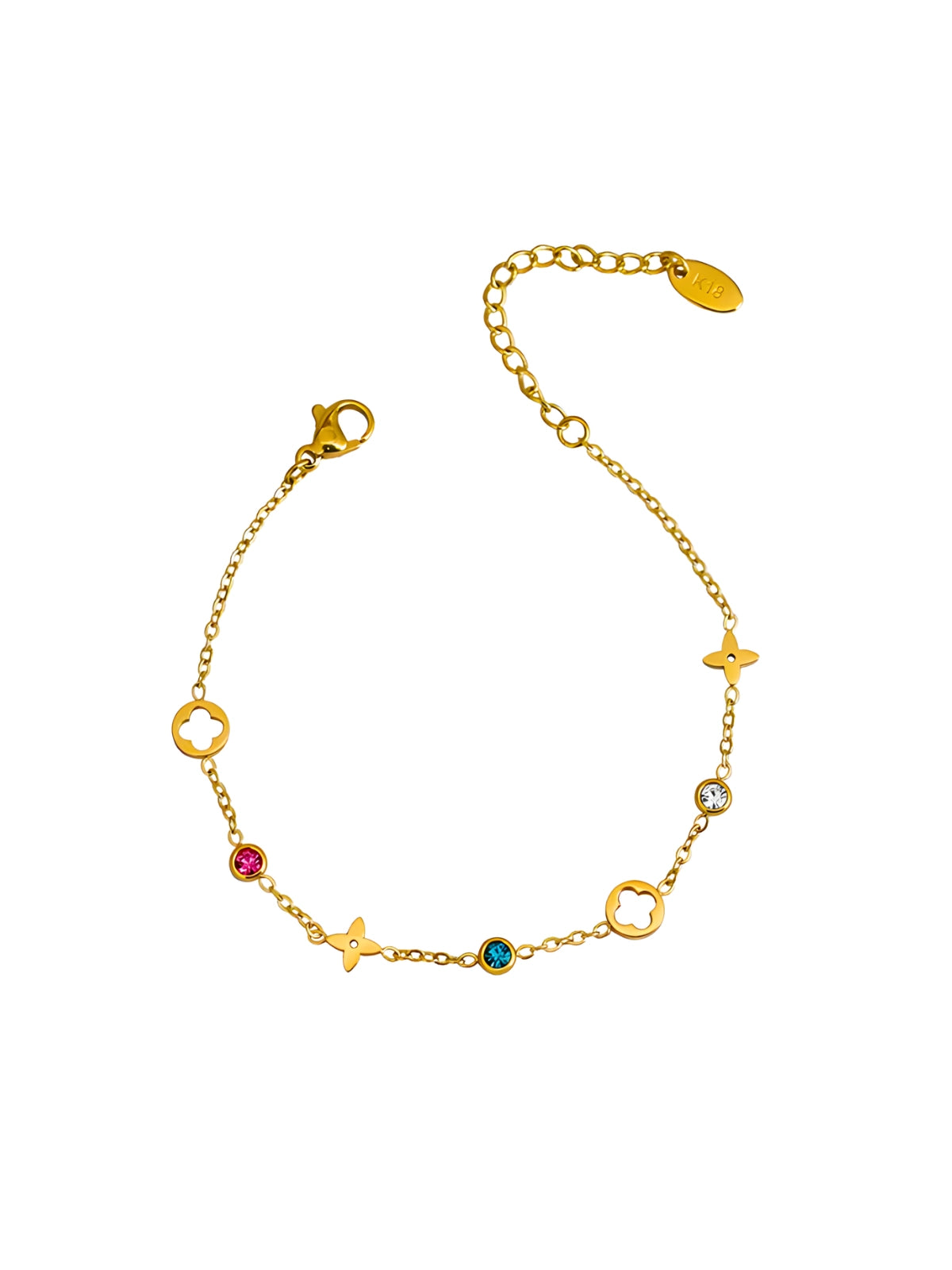 Blaise_Bracelet_Front_View Gold bracelet with various charms on a white background