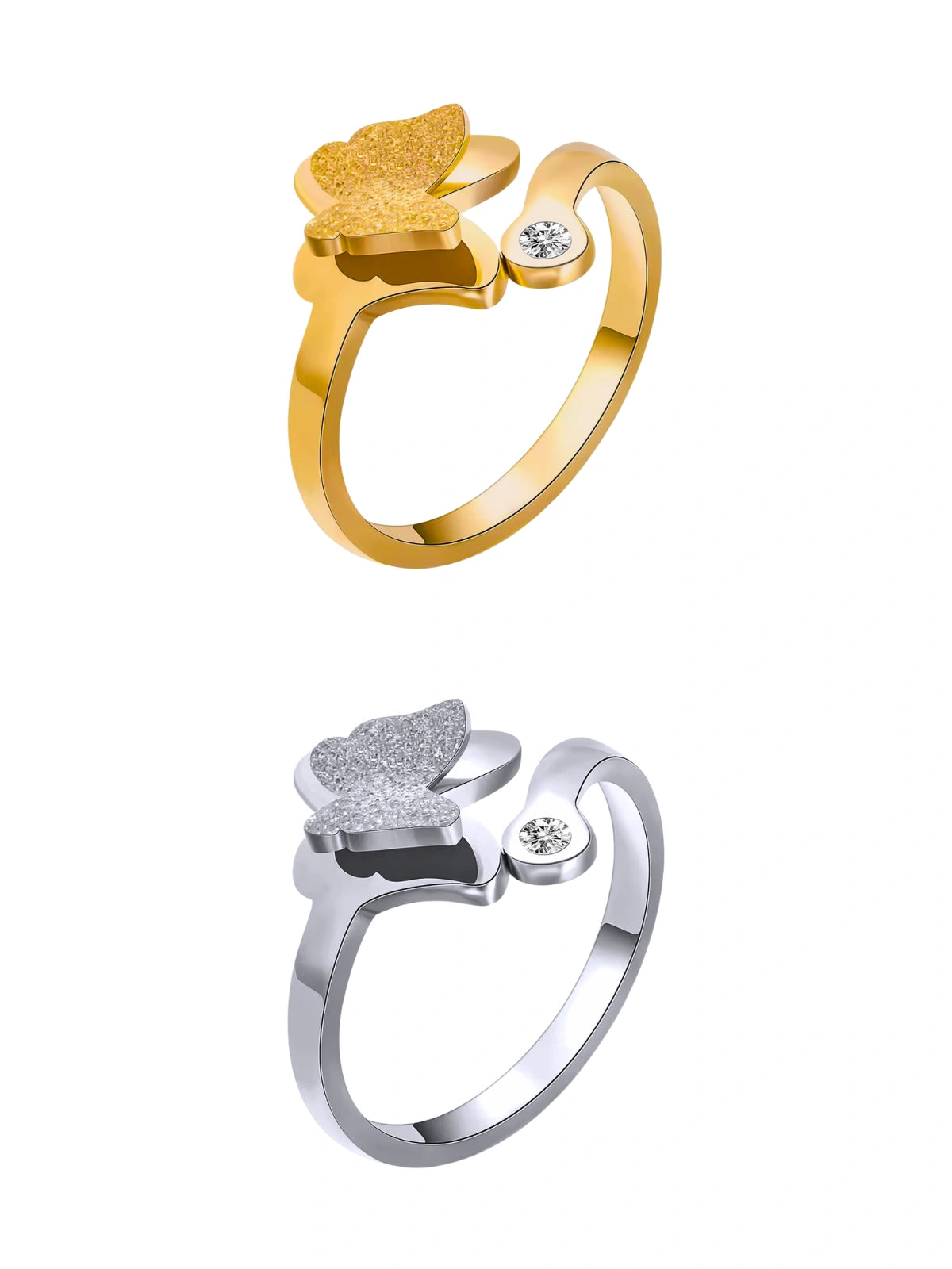 Butterfly Bloom Ring by Shine With Me – Gold plated butterfly design front view