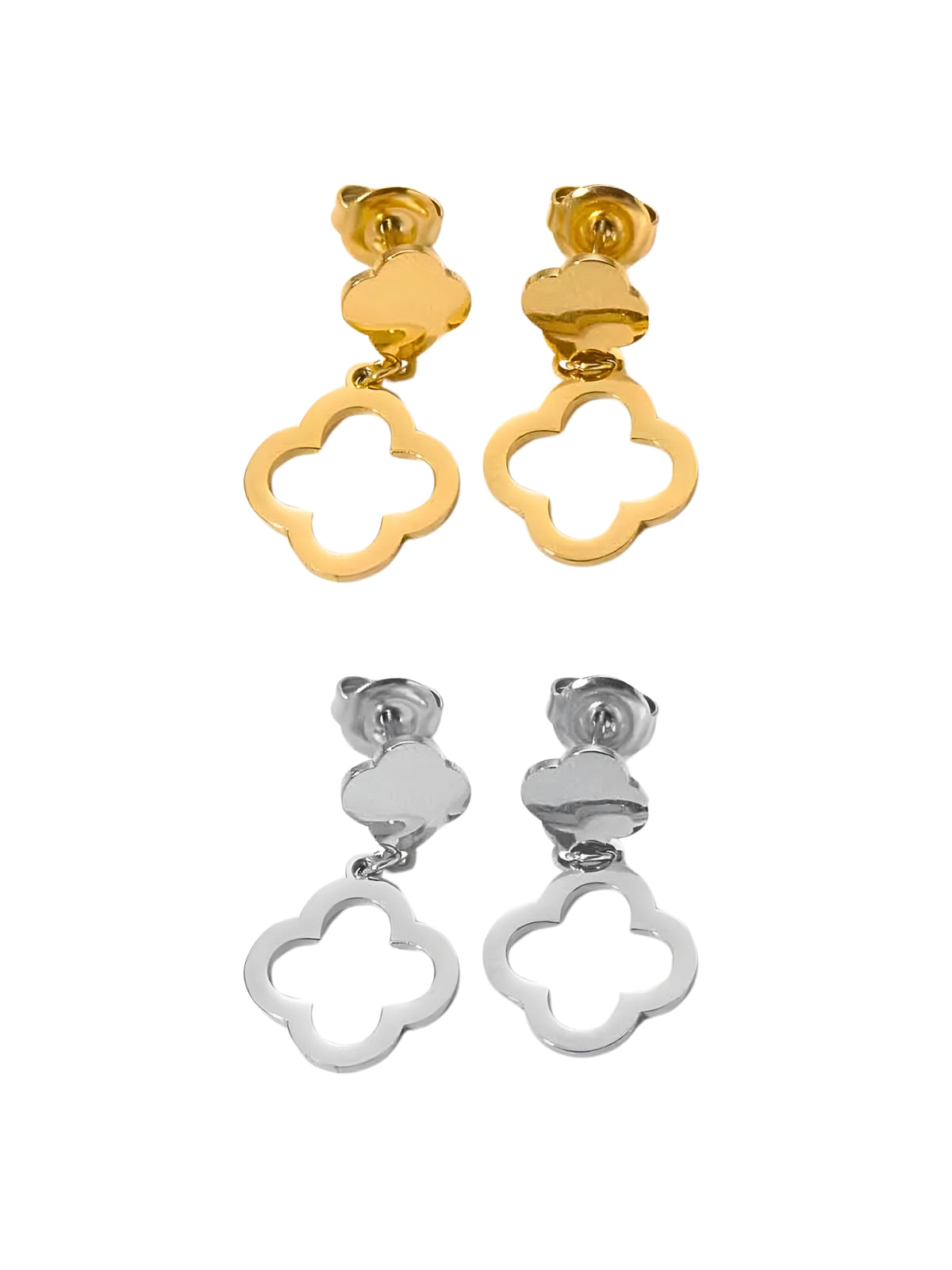 Clover Earring luxury 18K gold‑plated stainless steel by Shine With Me, front view showing clover motif