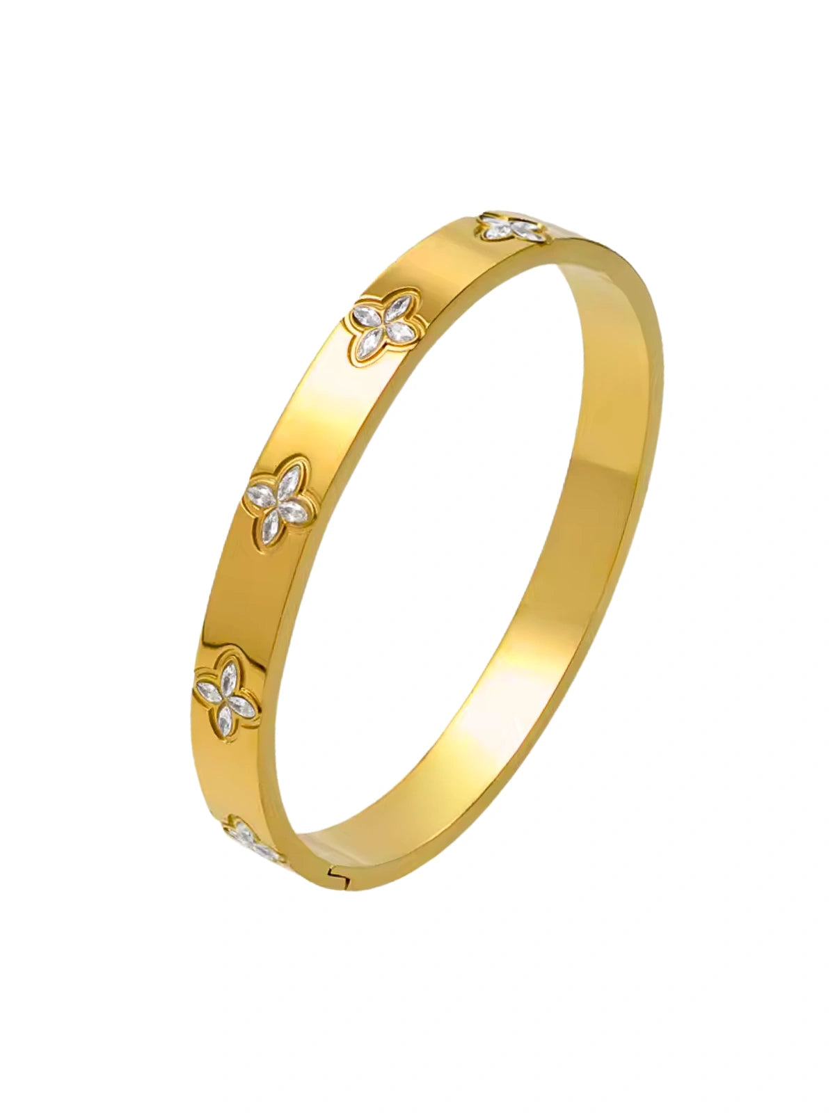 Callie Bangle in 18K gold-plated stainless steel by Shine With Me, front view showing smooth minimalist finish.