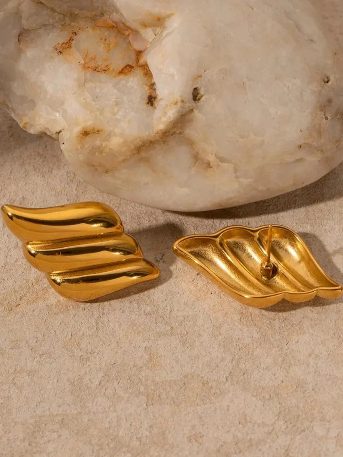 Close‑up of Camila Earring by Shine With Me showing the gold‑plated finish, stainless steel base and fine craftsmanship.