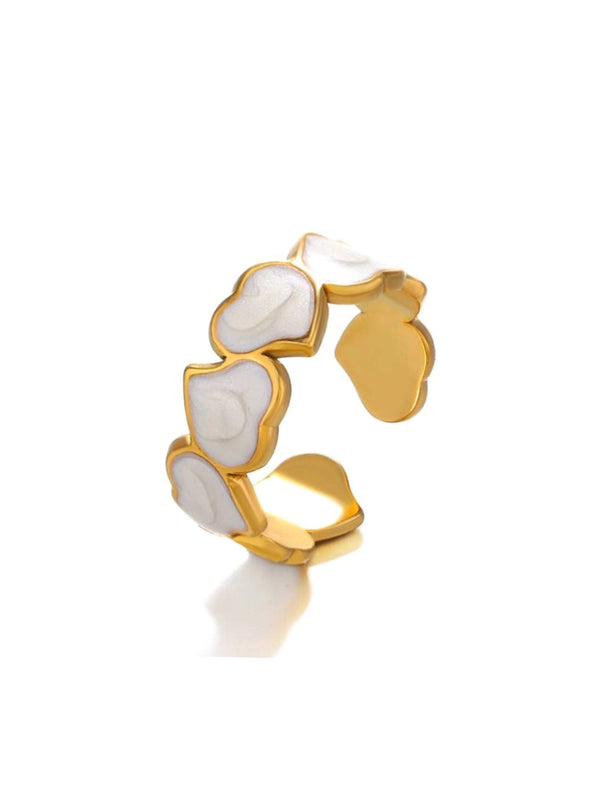 Endless Love Ring – Front View-Gold and white earrings on a white background