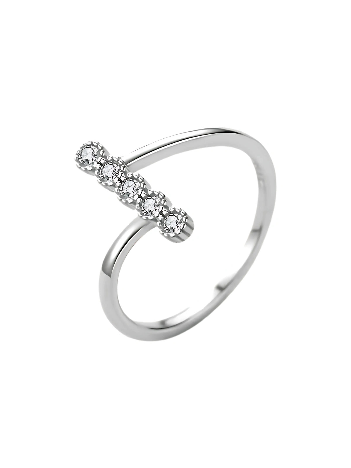 Eva Lane RING Silver ring with small diamonds on a white background