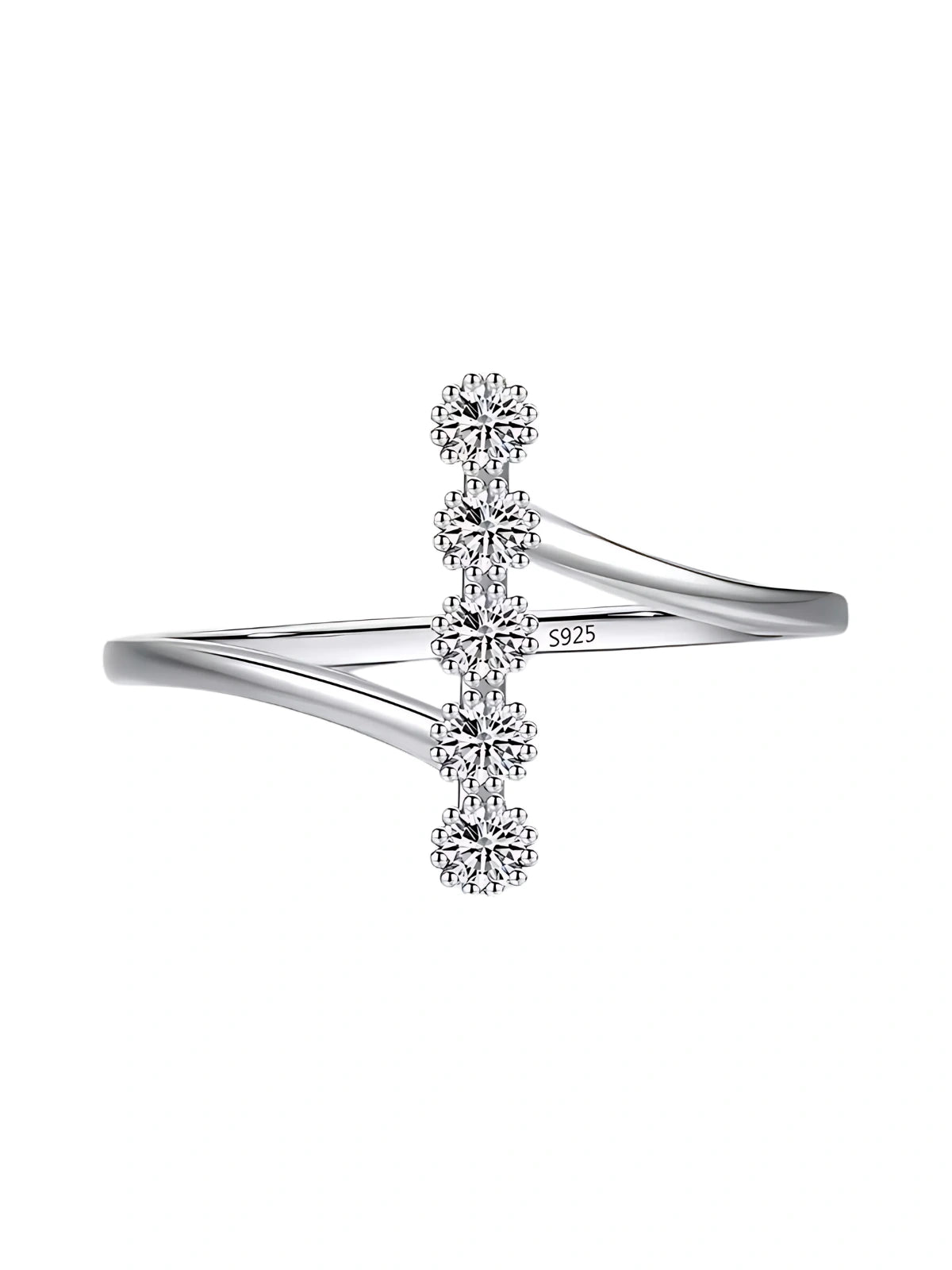 Eva Lane RING Silver ring with diamond accents on a white background