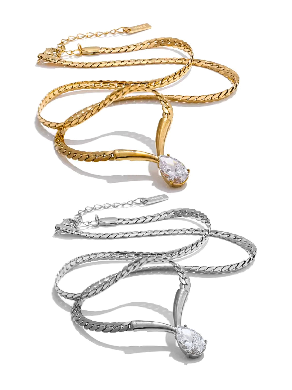 Imber Necklace luxury 18K gold‑plated stainless steel by Shine With Me, front view-Gold and silver necklaces with pendant on a white background