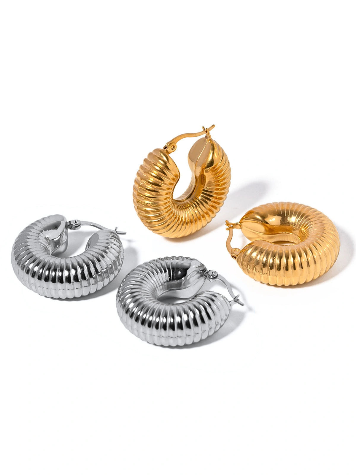 Karina Hoop Earring luxury 18K gold‑plated stainless steel by Shine With Me, front view (30 mm diameter)