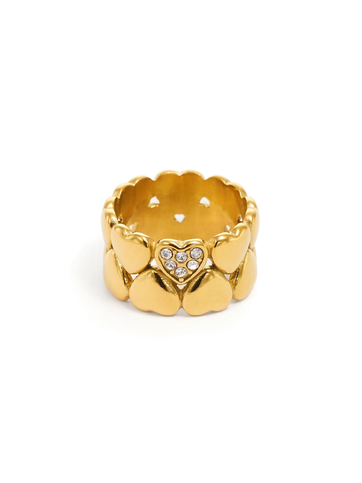 Lia Heart Ring luxury 18K gold‑plated stainless steel by Shine With Me, front view showing heart motif design.