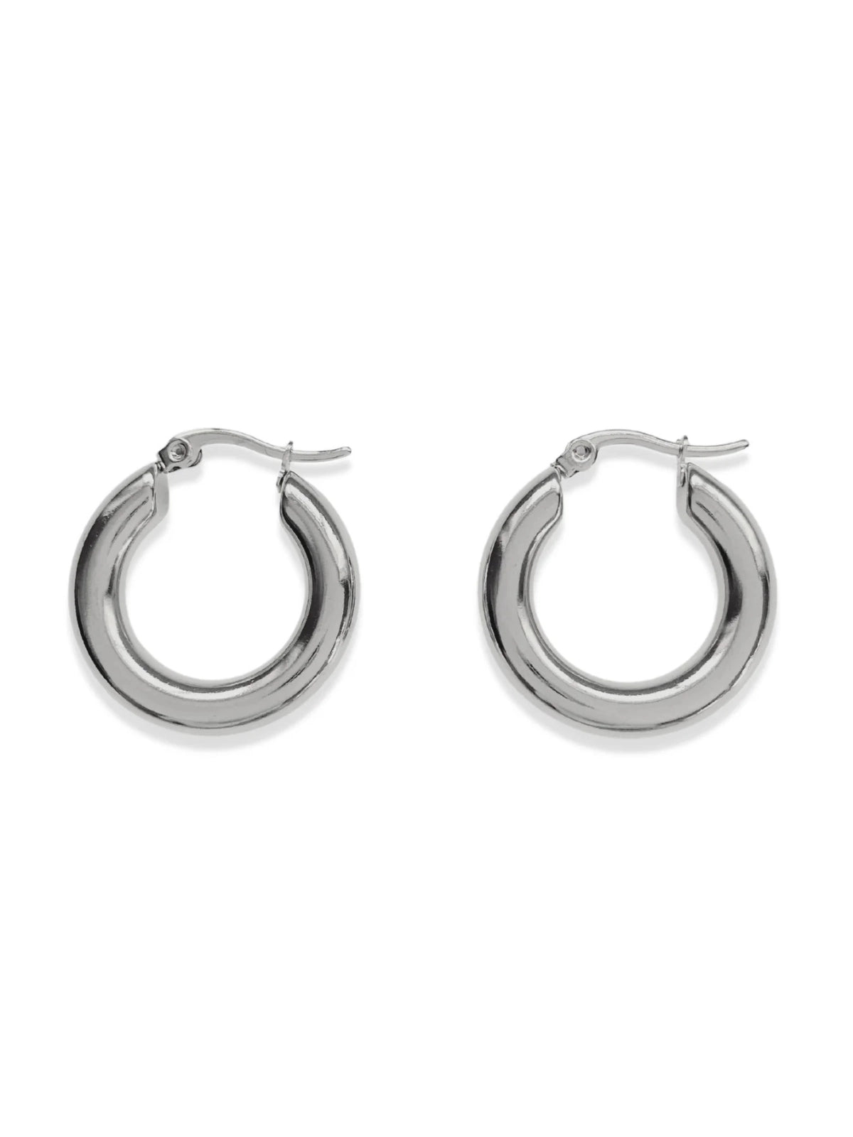 Luxe_Earring_Front_View-Pair of silver hoop earrings on a white background