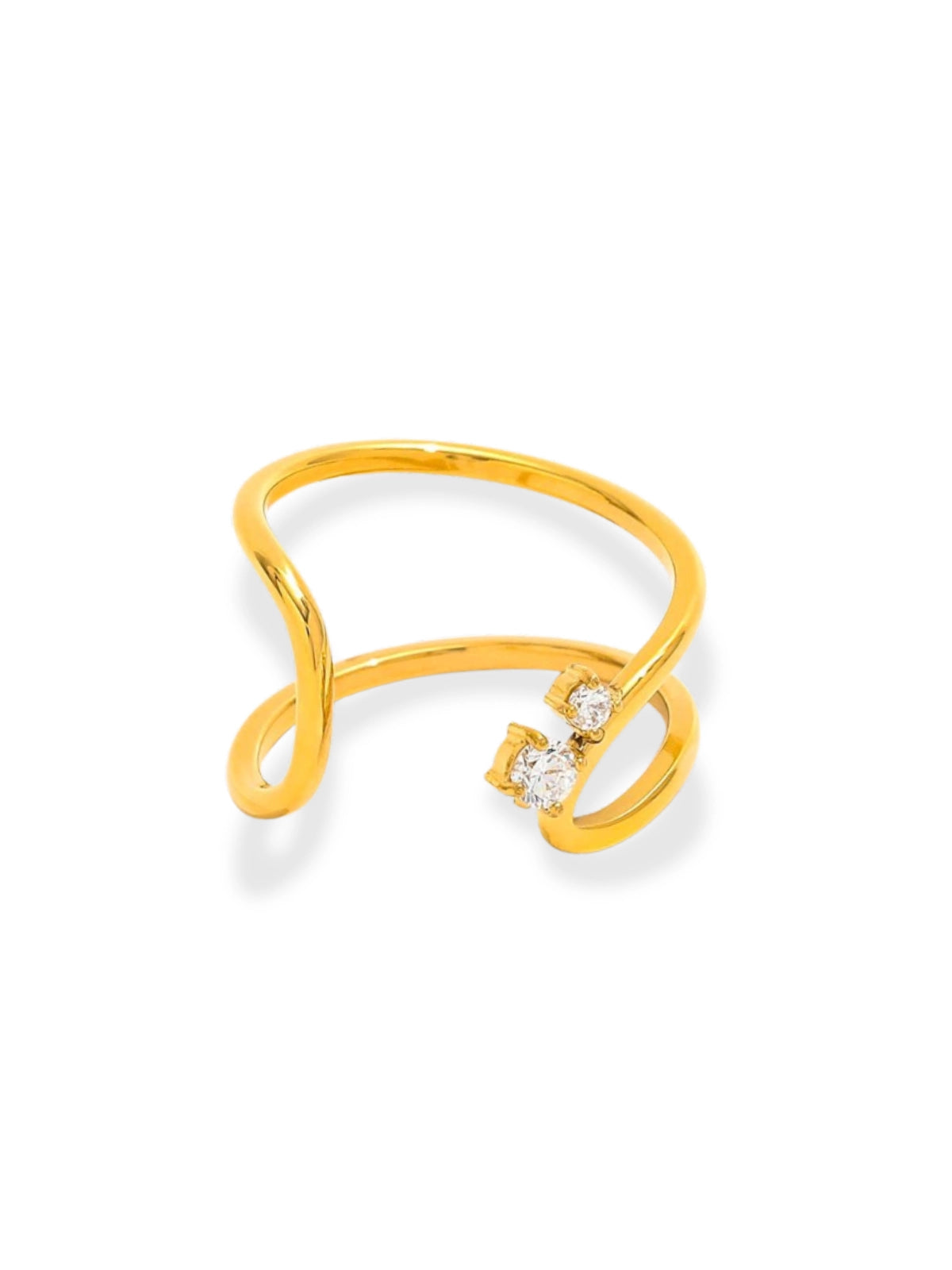 Noelle Ring – Front View-Gold ring with a small diamond on a white background
