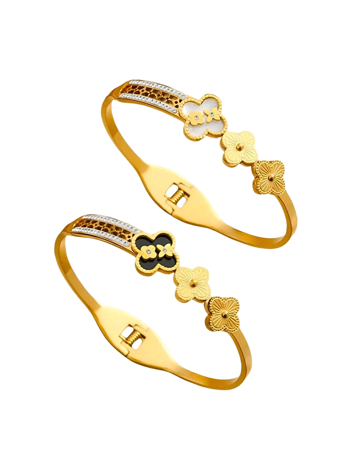 Olenna Bangle luxury gold-plated bracelet by Shine With Me, front view showing rich finish and modern design.