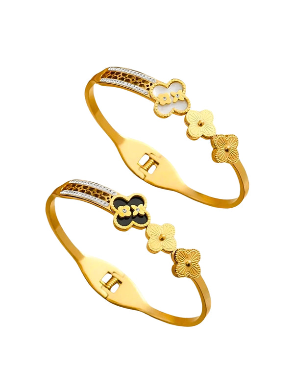 Olenna Bangle luxury gold-plated bracelet by Shine With Me, front view showing rich finish and modern design.