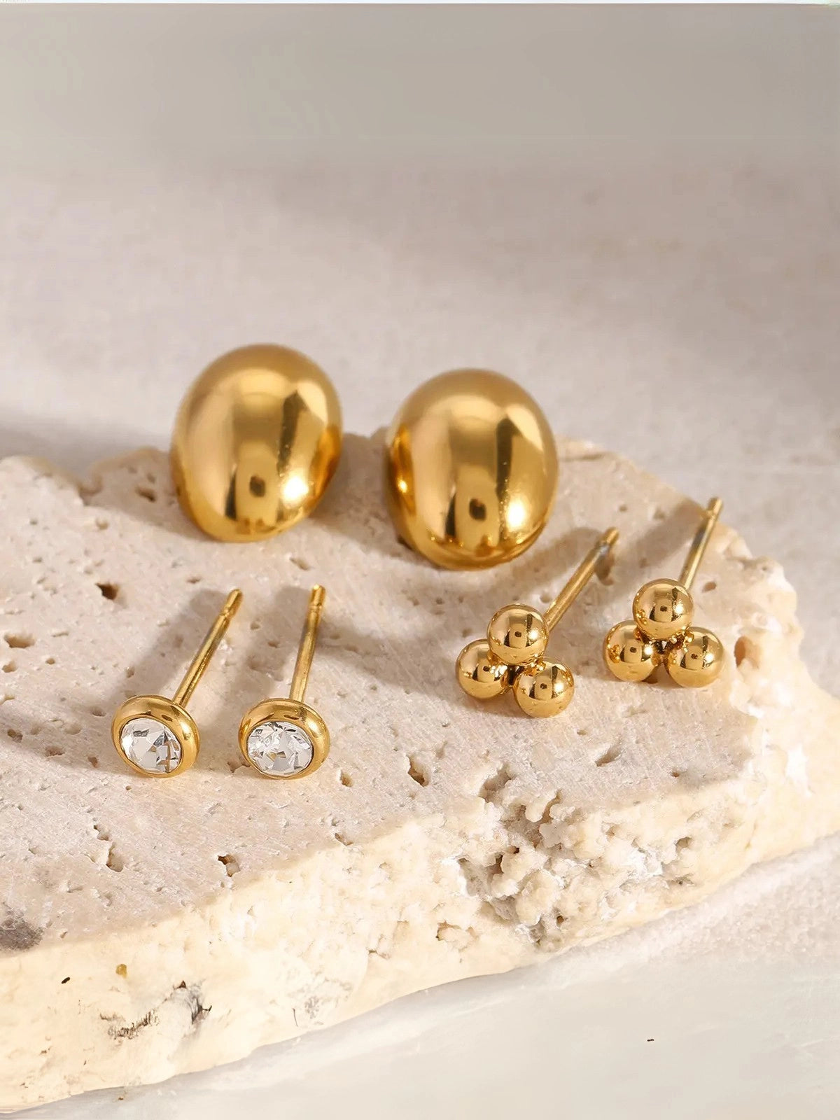 Rita Stud Earrings Set close-up of one pair — 18K gold-plated stainless steel stud by Shine With Me, showing detailing.