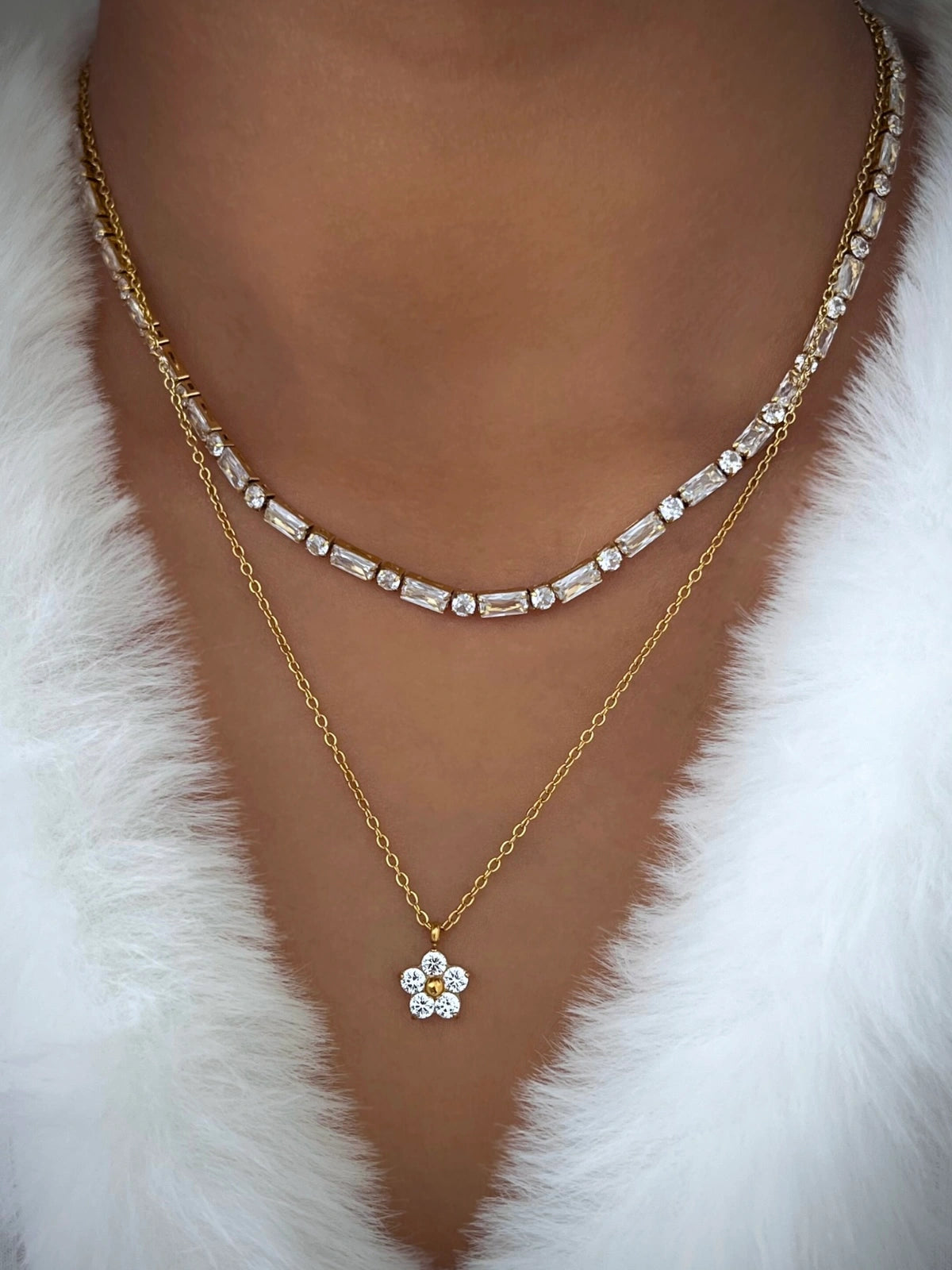 Close-up detail of Sansa Necklace & Bracelet set by Shine With Me, gold plating and fine craftsmanship visible.