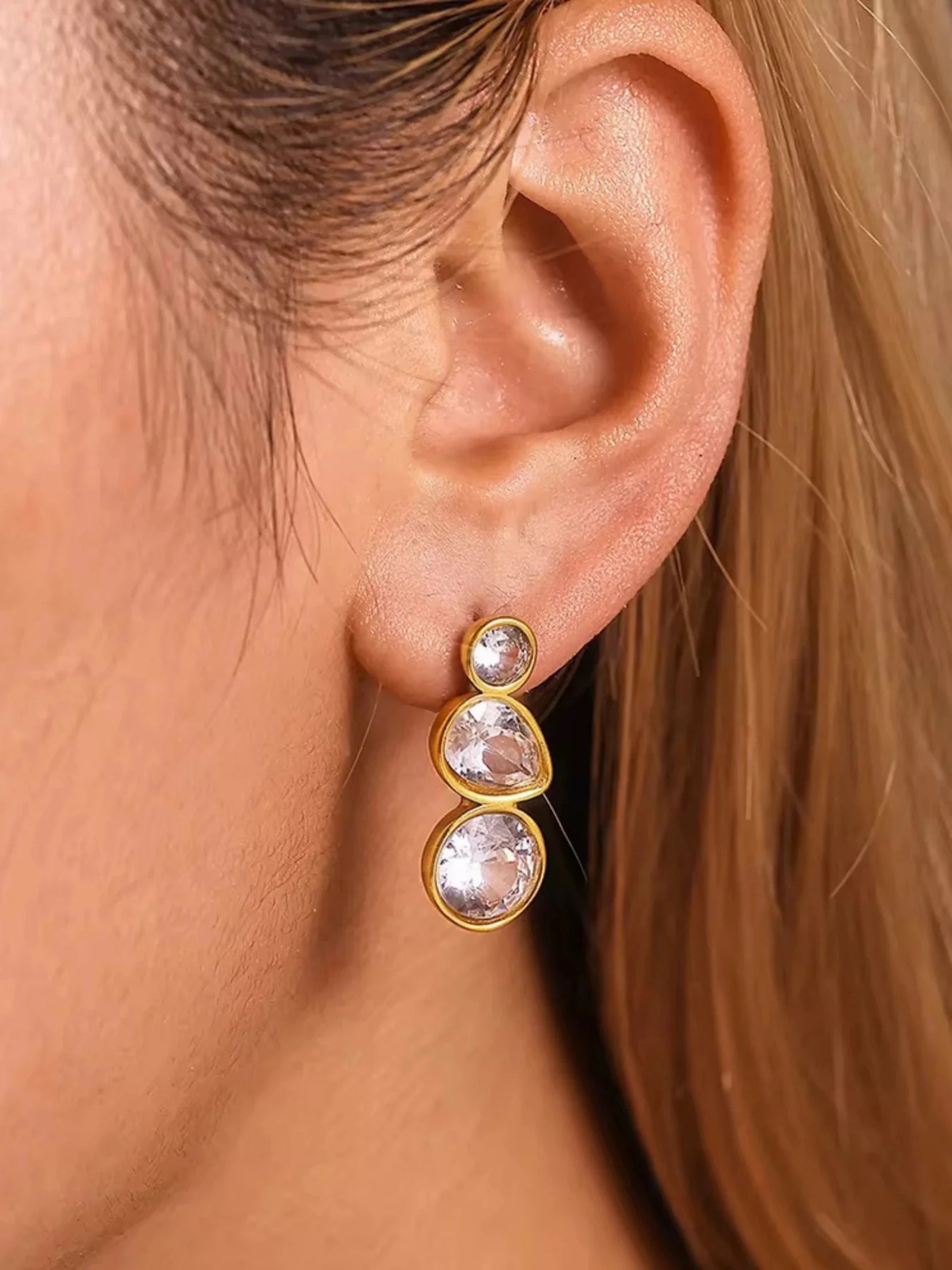 Syndra_Earring Close-up detail of Syndra Earring showing gold-plated finish.