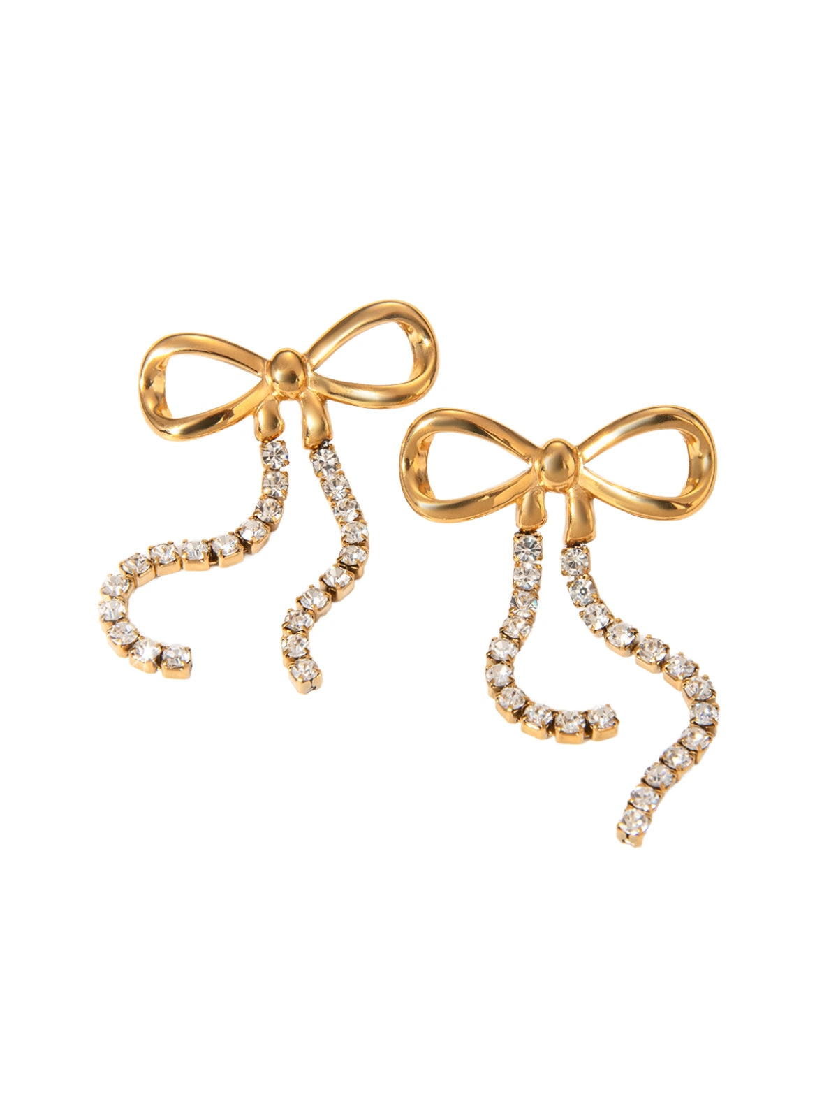 Valentina Bow Earring luxury 18K gold-plated stainless steel bow design by Shine With Me, front view.