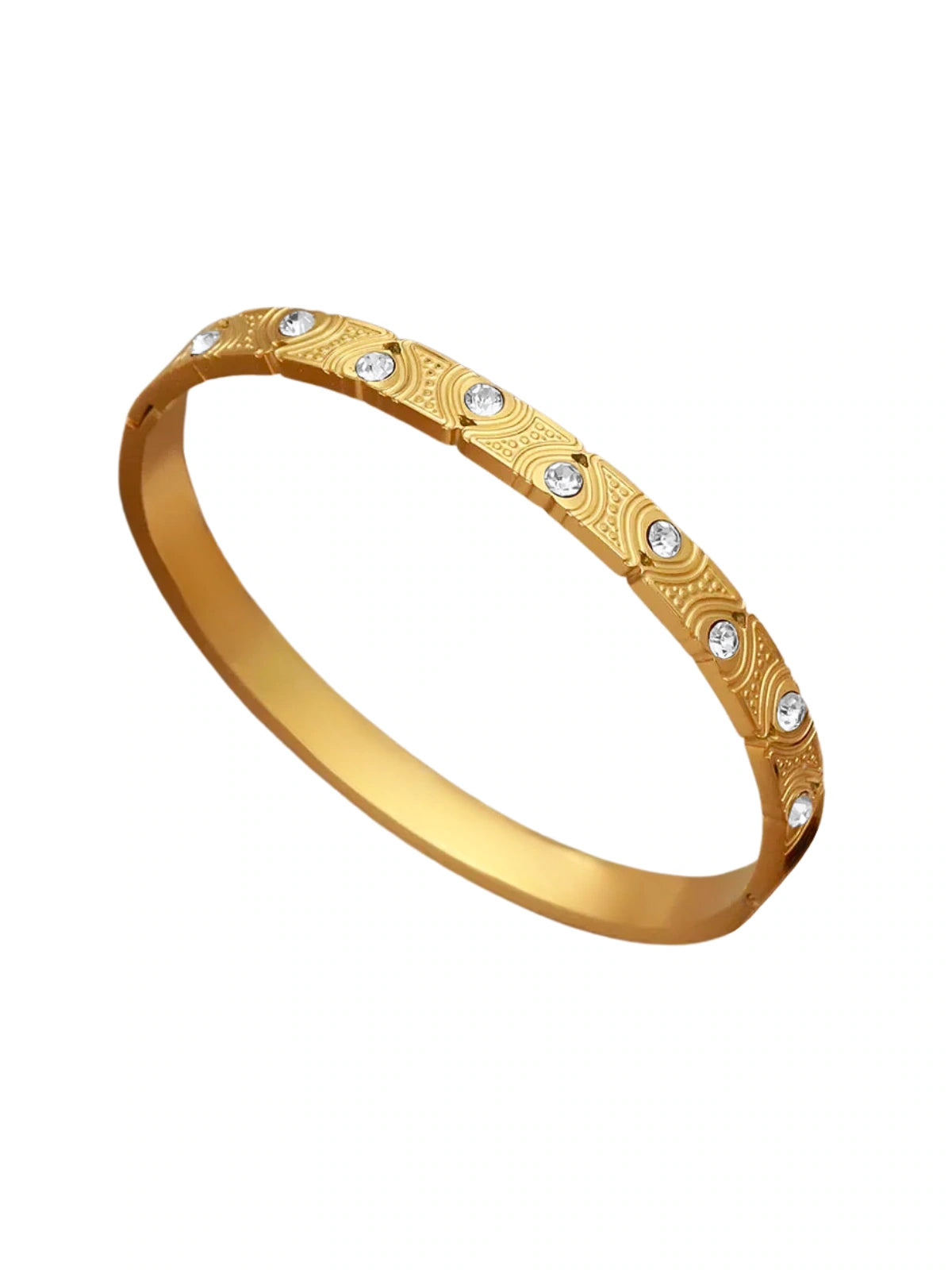 Zayla Bangle luxury gold-plated bracelet by Shine With Me, front view featuring gold finish and elegant silhouette.